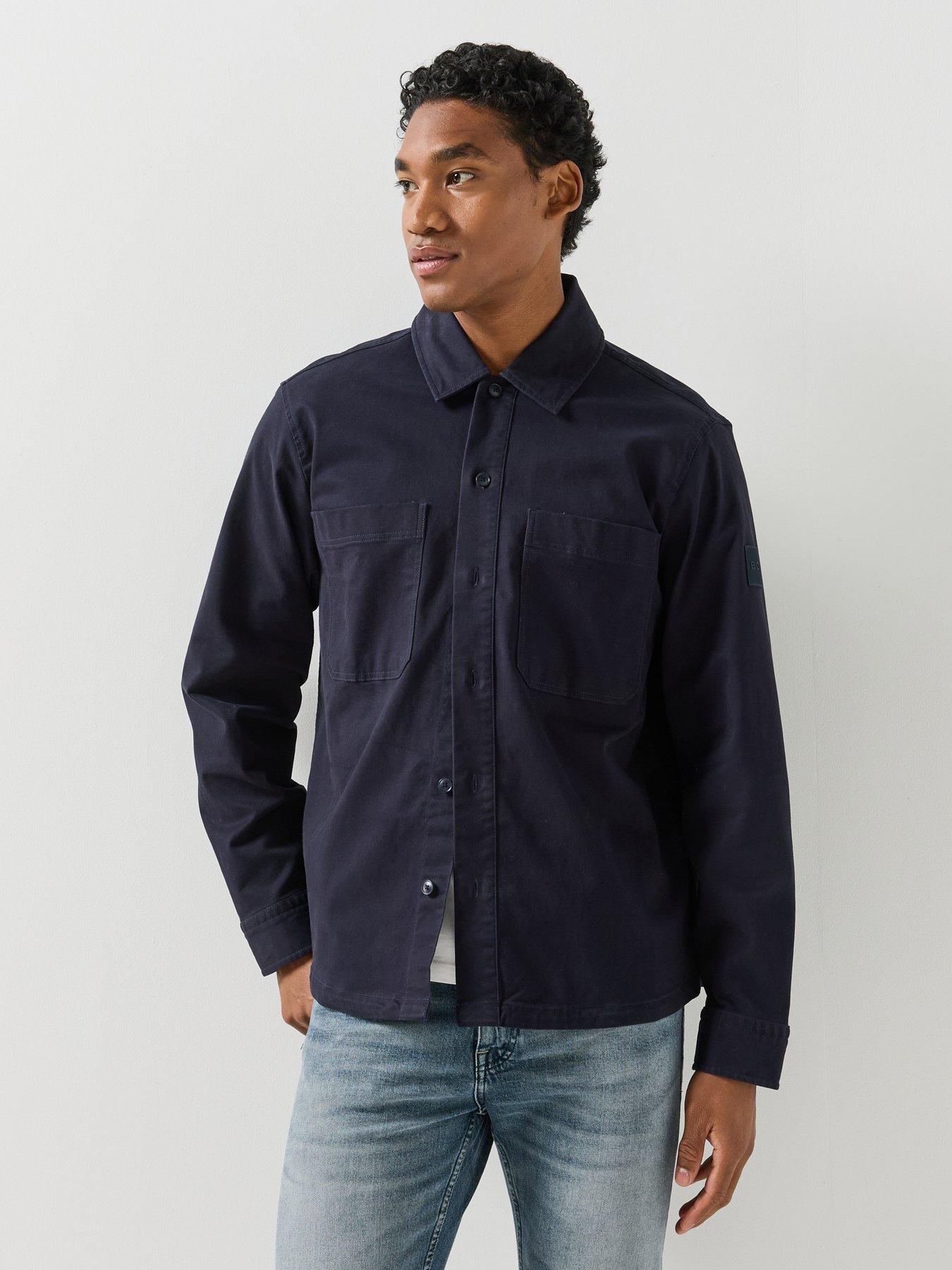 Image 5 of 6 of BOSS Mens Locky Relaxed Stretch Utility Shirt - Blue