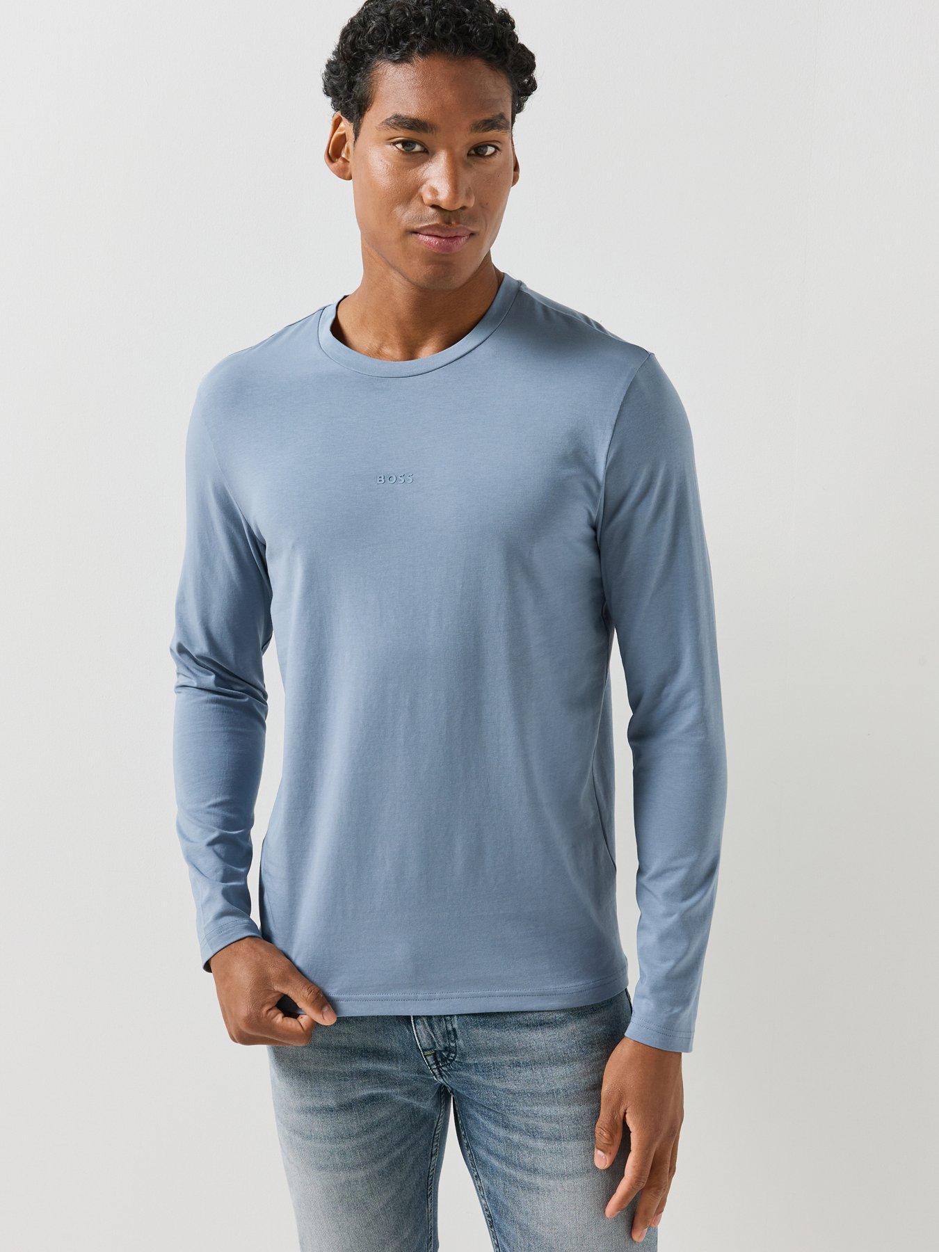 Image 1 of 4 of BOSS Mens Cotton Stretch Long Sleeve T-Shirt - Blue
