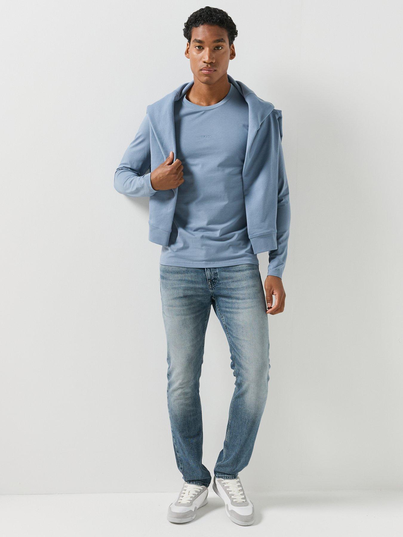 Image 3 of 4 of BOSS Mens Cotton Stretch Long Sleeve T-Shirt - Blue