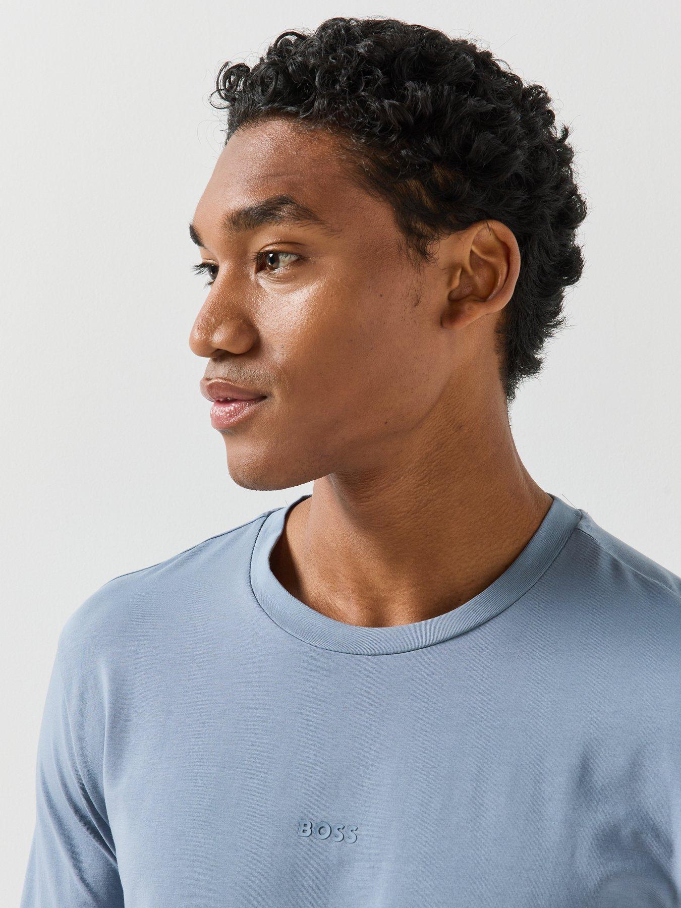 Image 4 of 4 of BOSS Mens Cotton Stretch Long Sleeve T-Shirt - Blue