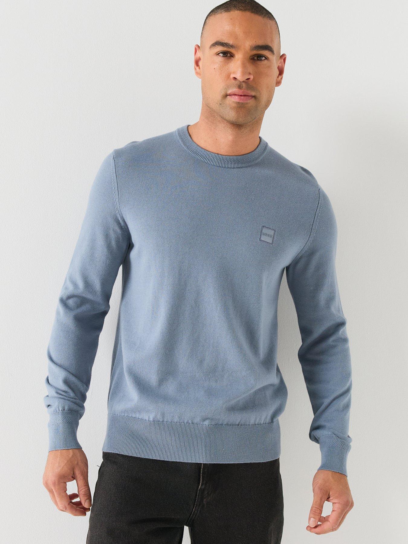 Image 1 of 5 of BOSS Mens Kanovano_S Cotton Cashmere Regular Fit Jumper - Blue