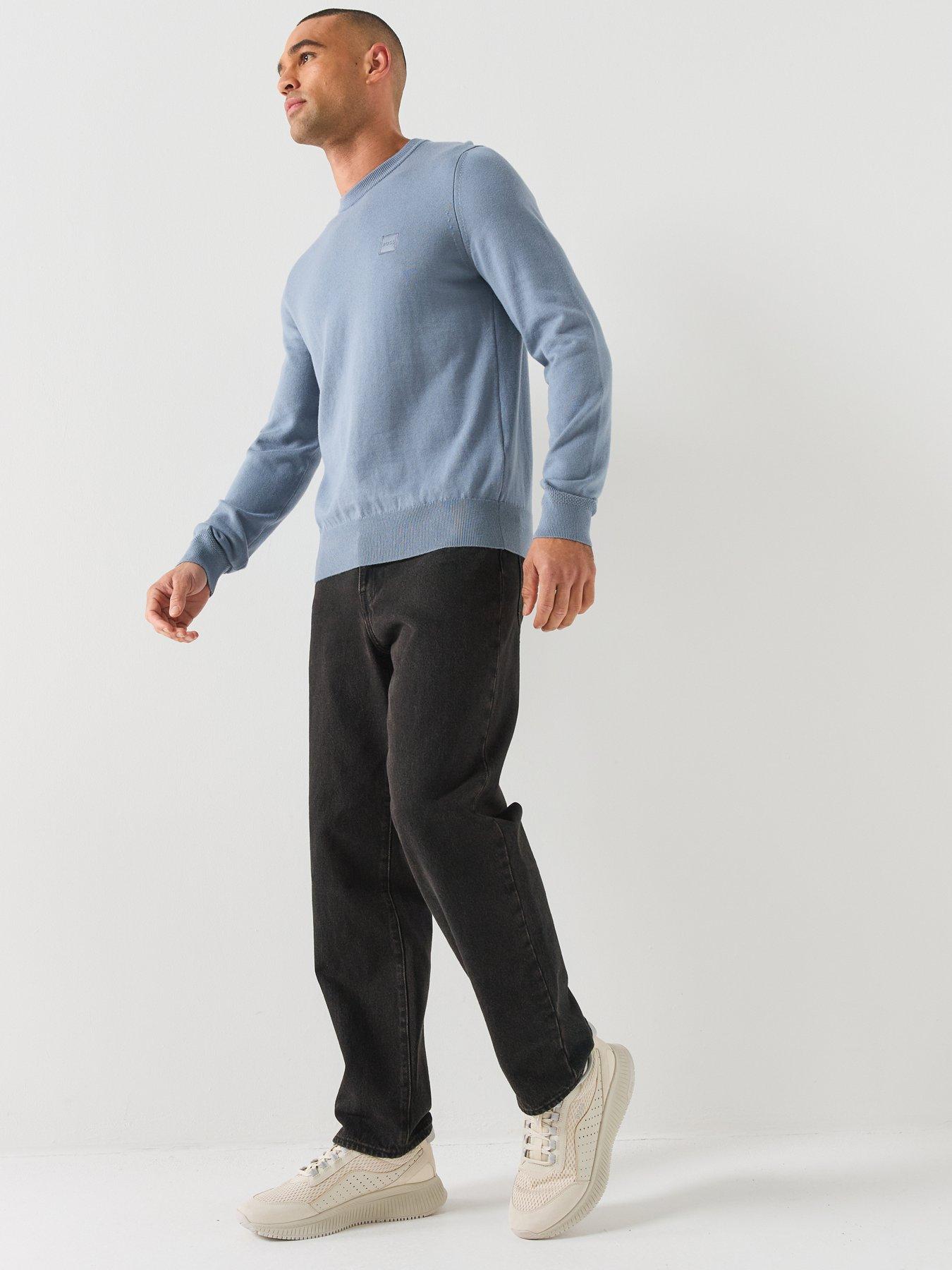 Image 3 of 5 of BOSS Mens Kanovano_S Cotton Cashmere Regular Fit Jumper - Blue