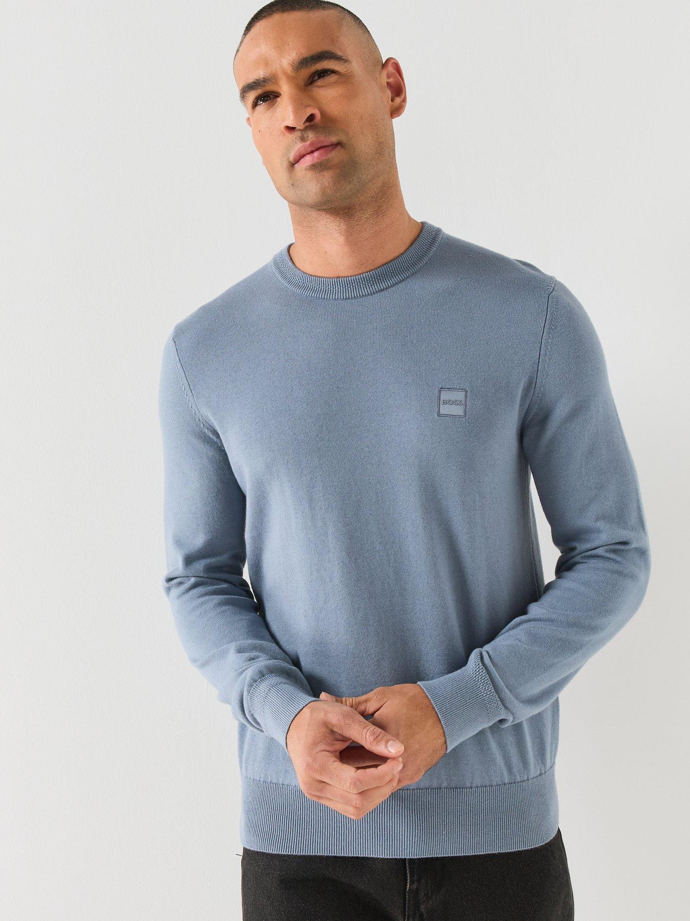Image 4 of 5 of BOSS Mens Kanovano_S Cotton Cashmere Regular Fit Jumper - Blue