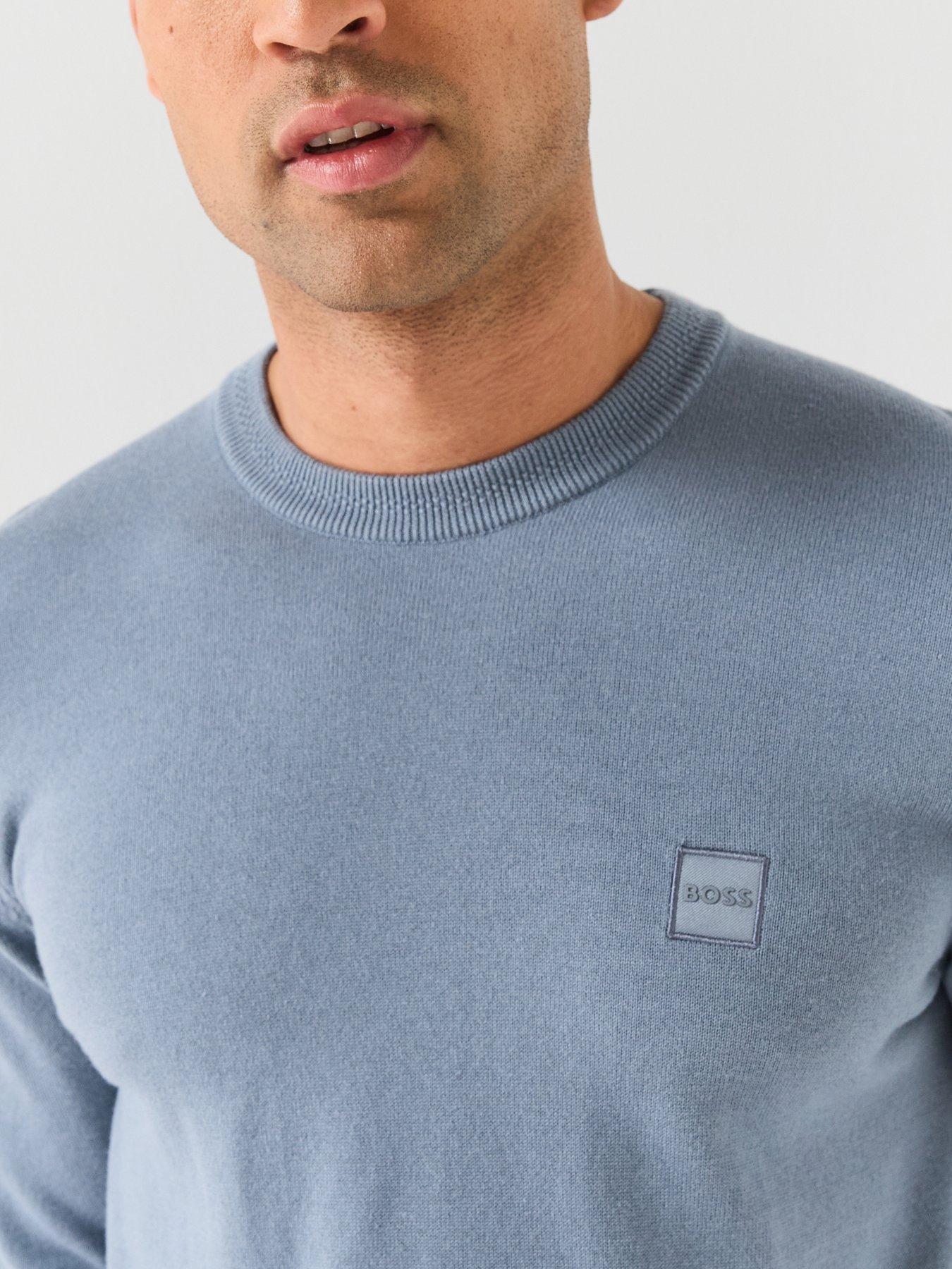 Image 5 of 5 of BOSS Mens Kanovano_S Cotton Cashmere Regular Fit Jumper - Blue