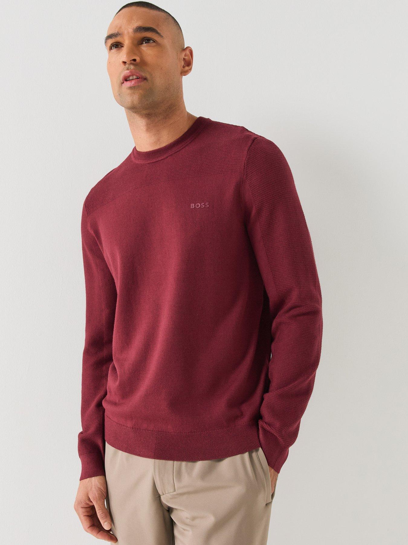 Image 1 of 5 of BOSS Mens Momentum-X Merino Blend Textured Crew Neck Jumper - Purple