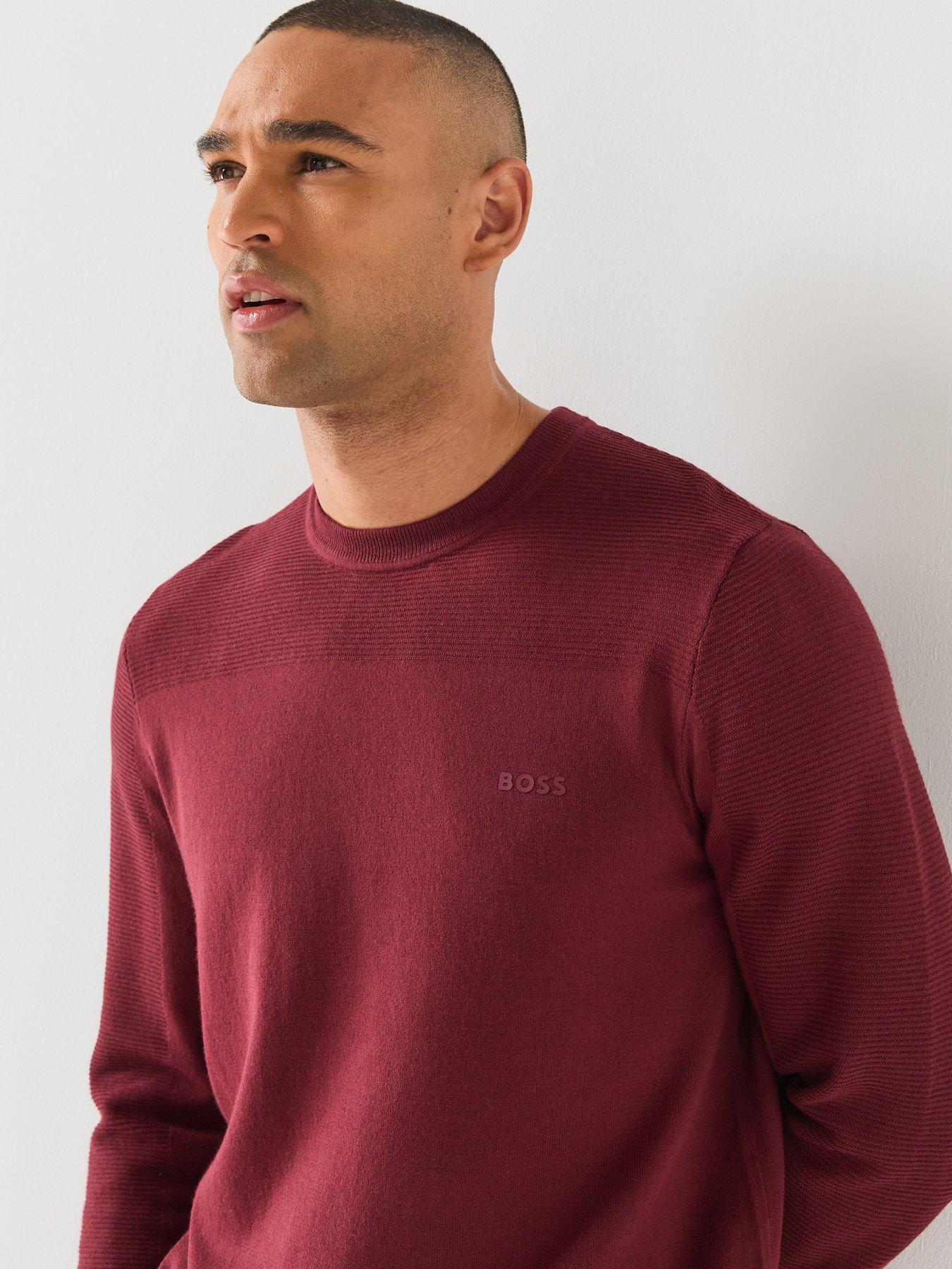 Image 4 of 5 of BOSS Mens Momentum-X Merino Blend Textured Crew Neck Jumper - Purple