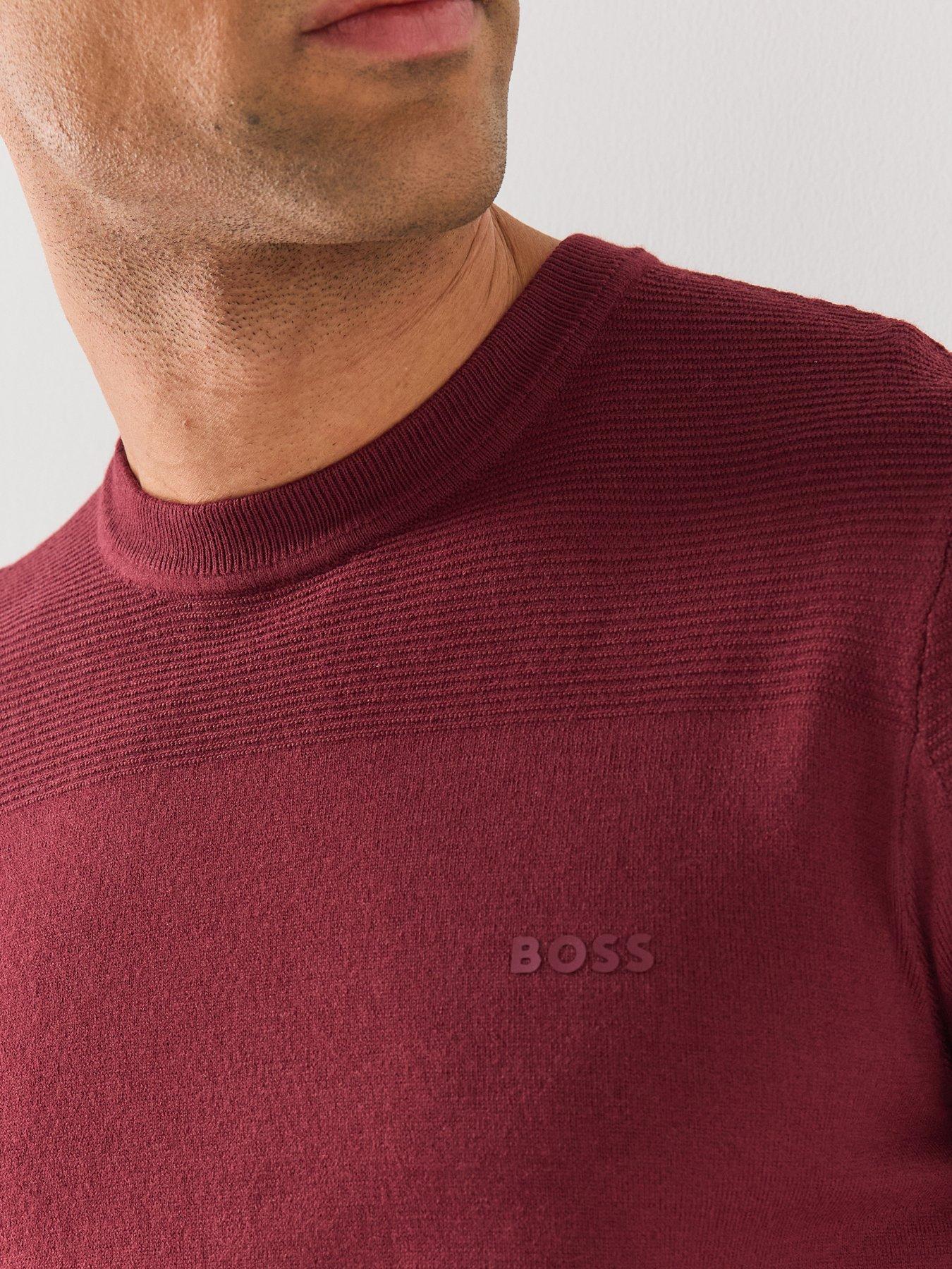 Image 5 of 5 of BOSS Mens Momentum-X Merino Blend Textured Crew Neck Jumper - Purple
