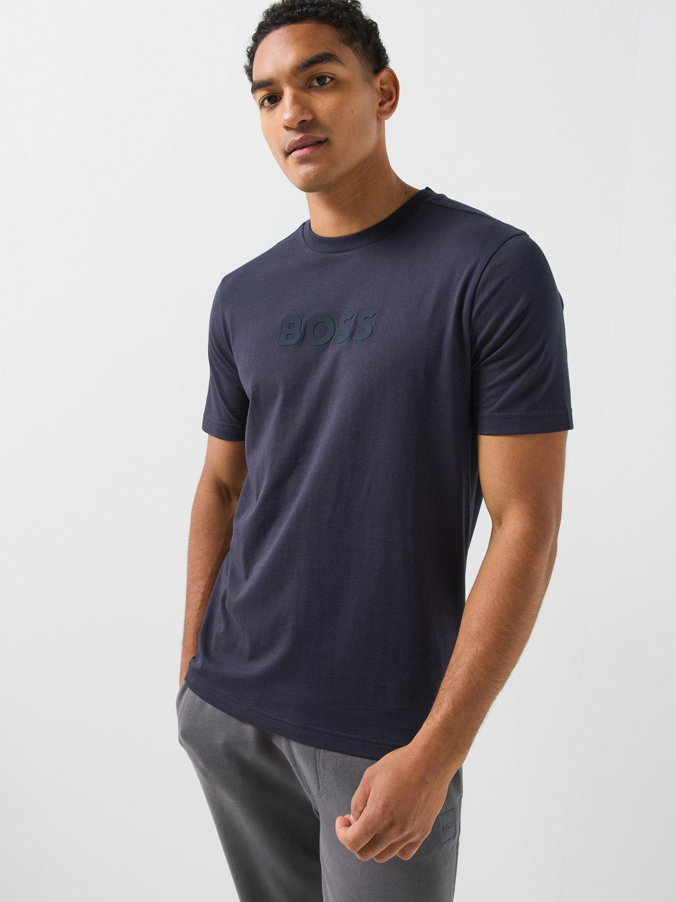 BOSS TS_Logo Debossed Tonal Logo T-Shirt - Navy