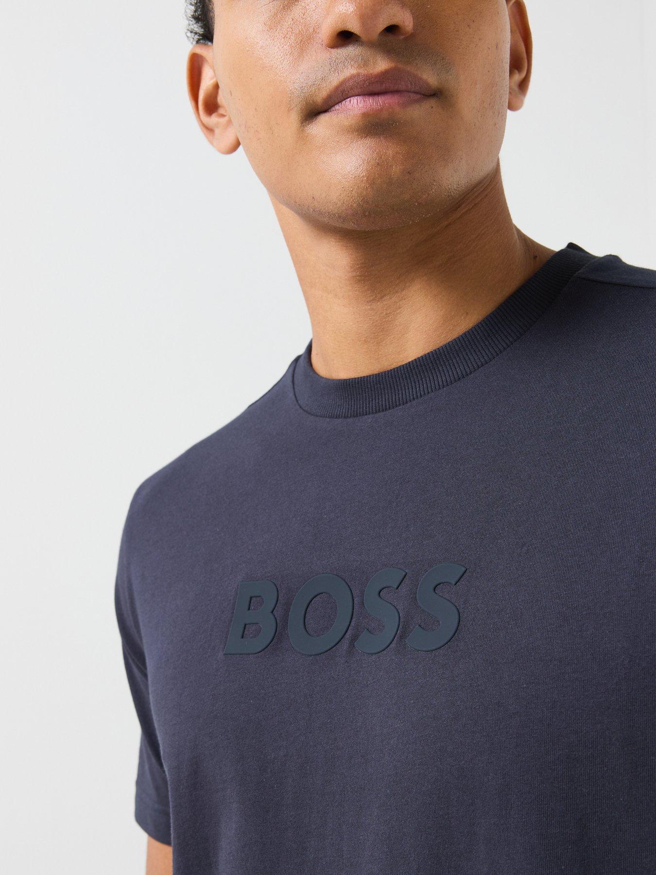 Image 4 of 6 of BOSS TS_Logo Debossed Tonal Logo T-Shirt - Navy