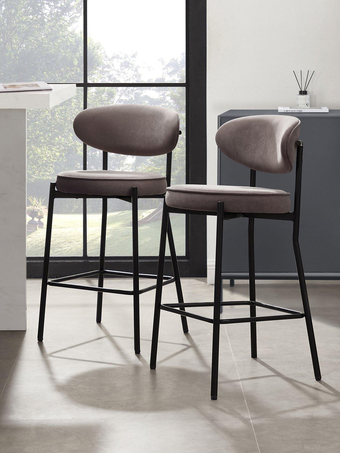 Dusk Mia Set Of 2 Barstools - Matte Velvet - Taupe