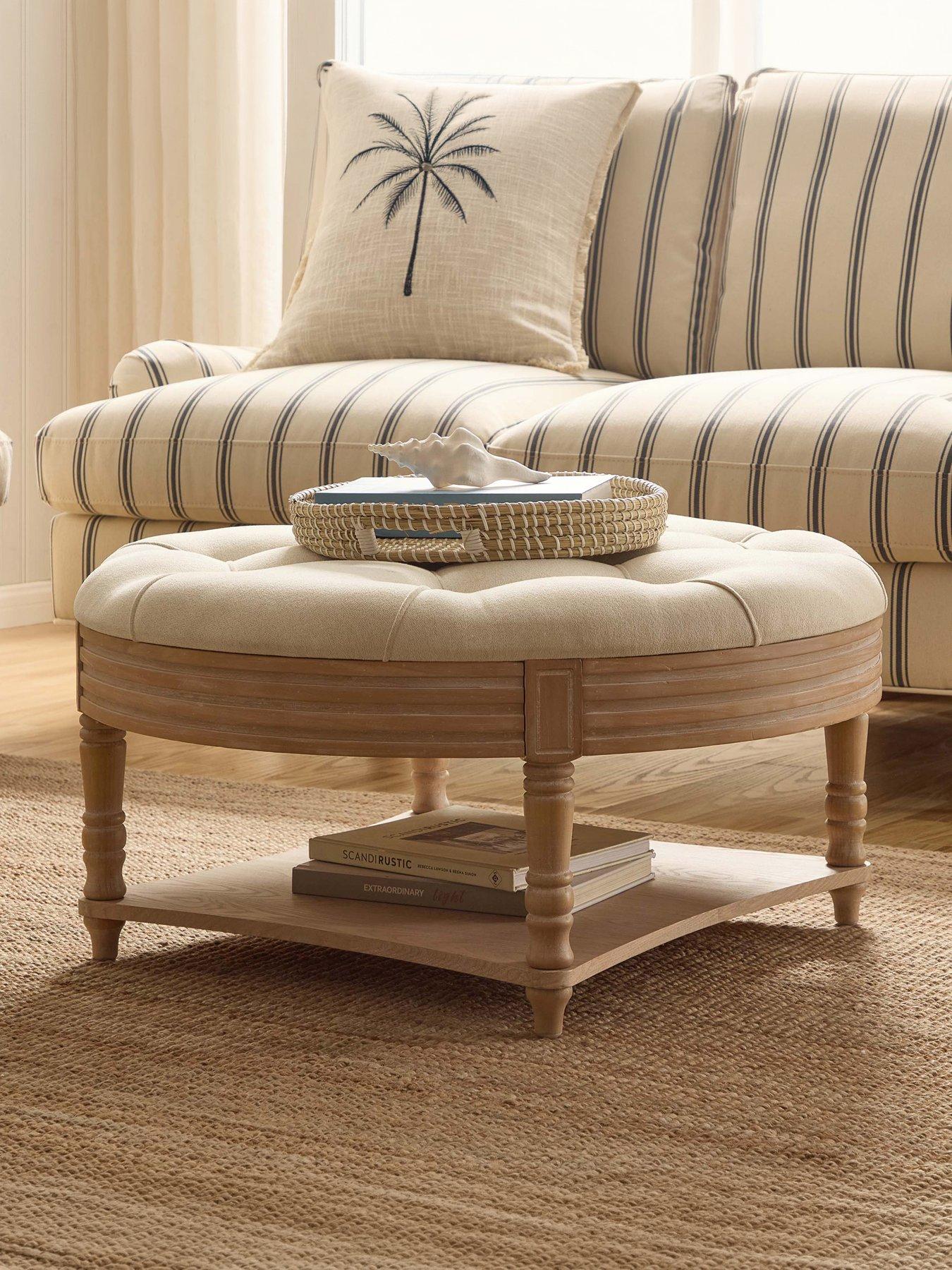 Dusk Aubrey Round Coffee Table Pouffe - Cream Linen