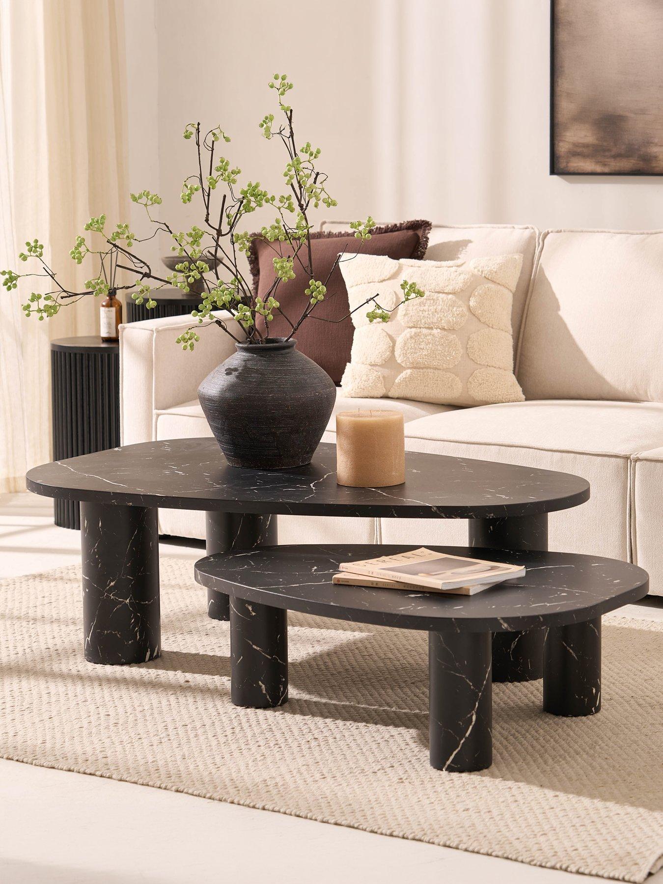 Dusk Azra Nesting Coffee Tables - Black Marble Effect