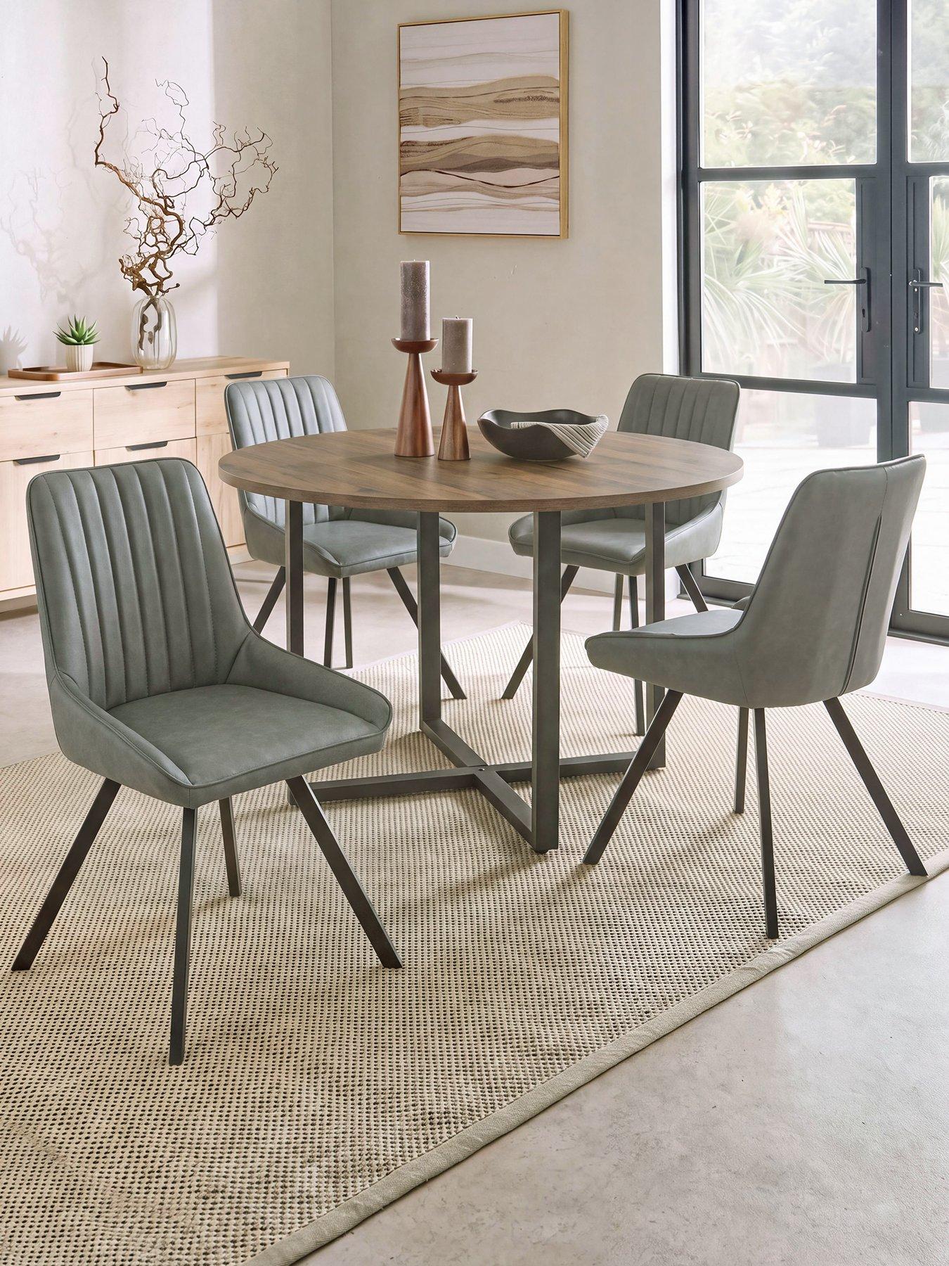Image 1 of 7 of The Very Collection Harlem Mid Oak Round Dining Table With 4 Marlow Faux Leather Grey Chairs - FSC&reg; Certified