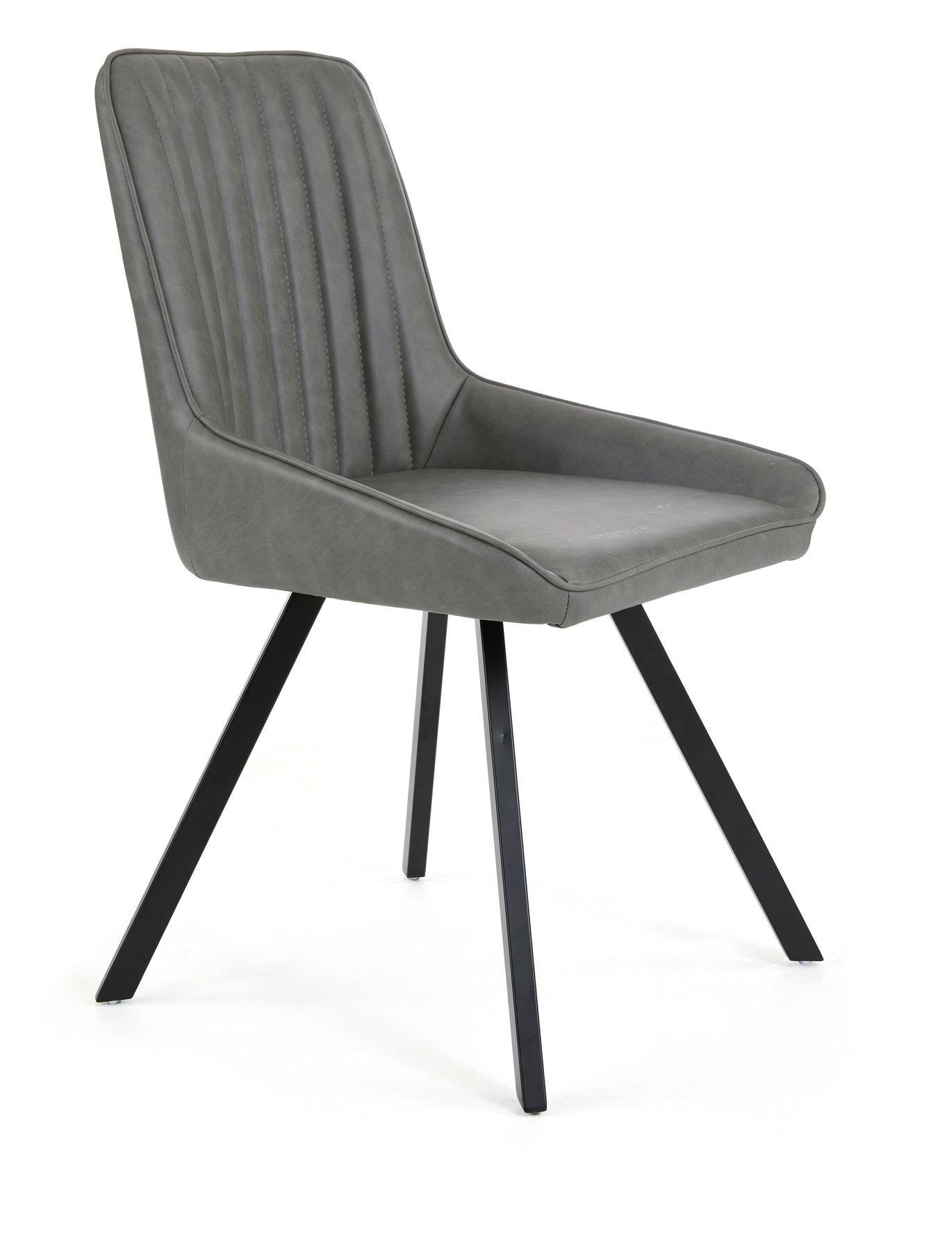 Image 4 of 7 of The Very Collection Harlem Mid Oak Round Dining Table With 4 Marlow Faux Leather Grey Chairs - FSC&reg; Certified