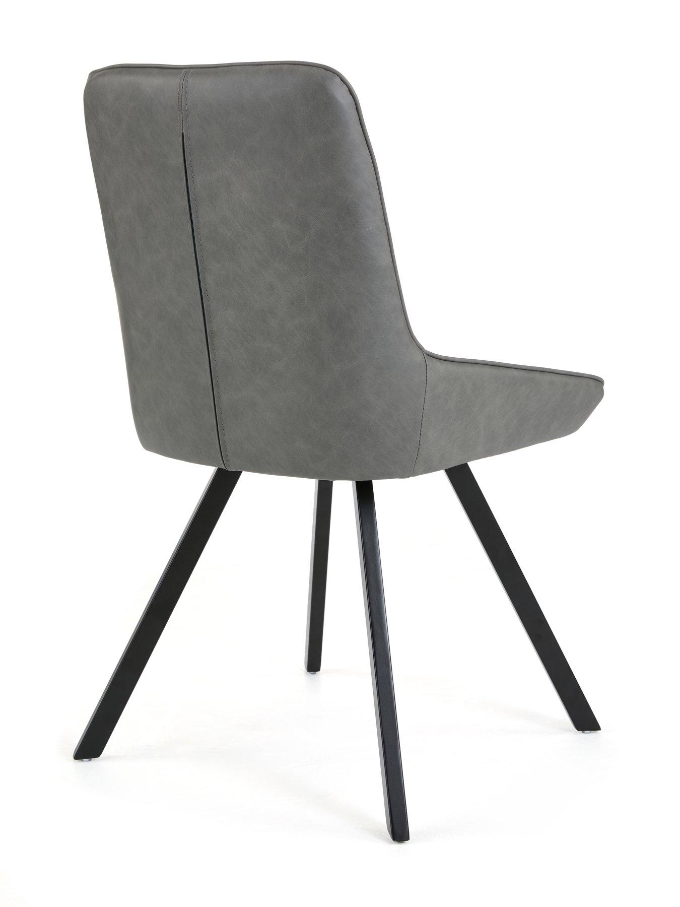 Image 5 of 7 of The Very Collection Harlem Mid Oak Round Dining Table With 4 Marlow Faux Leather Grey Chairs - FSC&reg; Certified
