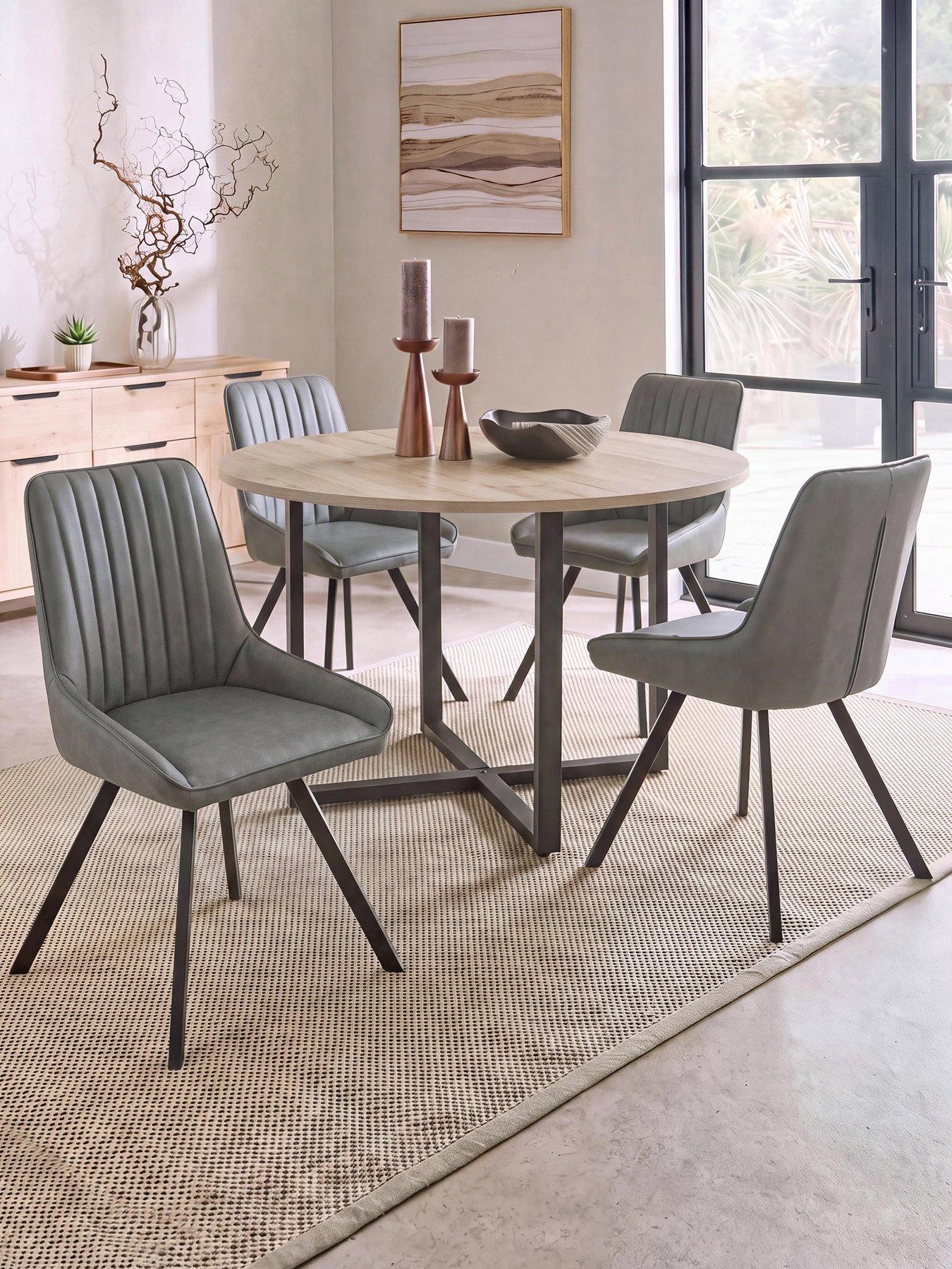 The Very Collection Harlem Grey Oak Round Dining Table With 4 Marlow Faux Leather Grey Chairs - FSC® Certified