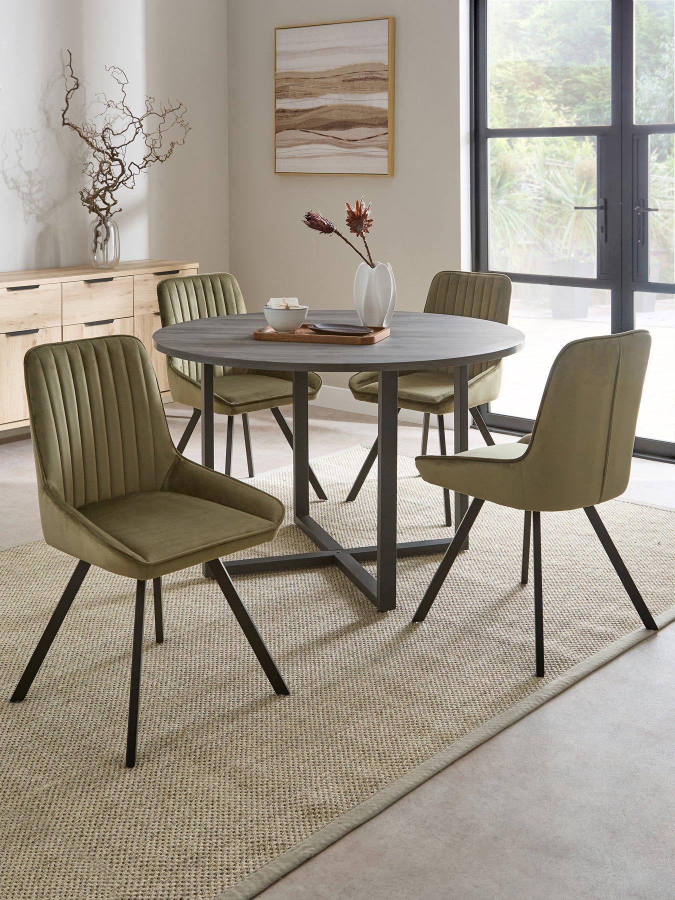 The Very Collection Harlem Black Oak Round Dining Table With 4 Marlow Moss Green Chairs - FSC® Certified