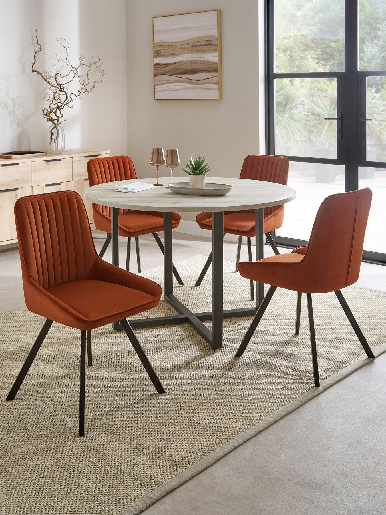 Image 1 of 7 of The Very Collection Harlem Grey Oak Round Dining Table With 4 Marlow Rust Chairs - FSC&reg; Certified