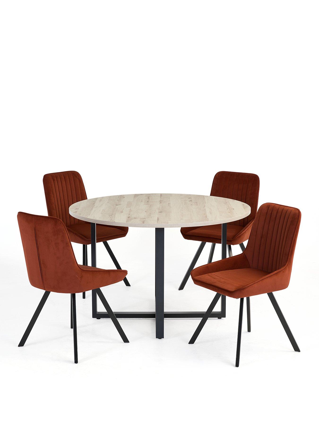 Image 2 of 7 of The Very Collection Harlem Grey Oak Round Dining Table With 4 Marlow Rust Chairs - FSC&reg; Certified