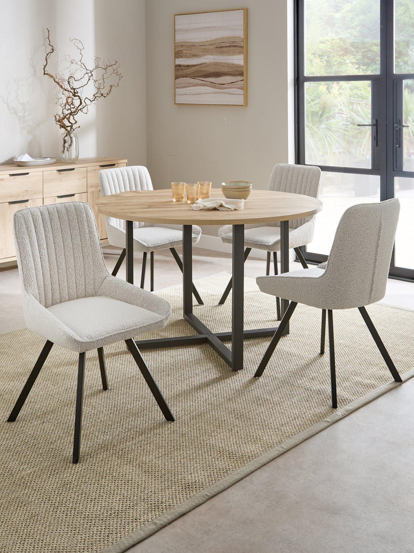 Image 1 of 7 of The Very Collection Harlem Light Oak Round Dining Table With 4 Marlow Boucle Chairs - FSC&reg; Certified