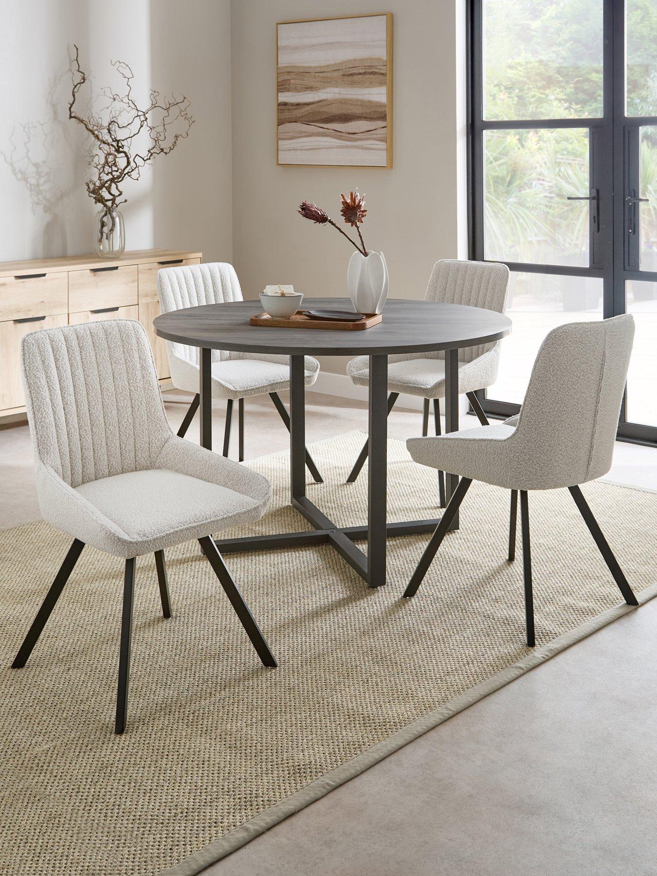 The Very Collection Harlem Black Oak Round Dining Table With 4 Marlow Boucle Chairs - FSC® Certified