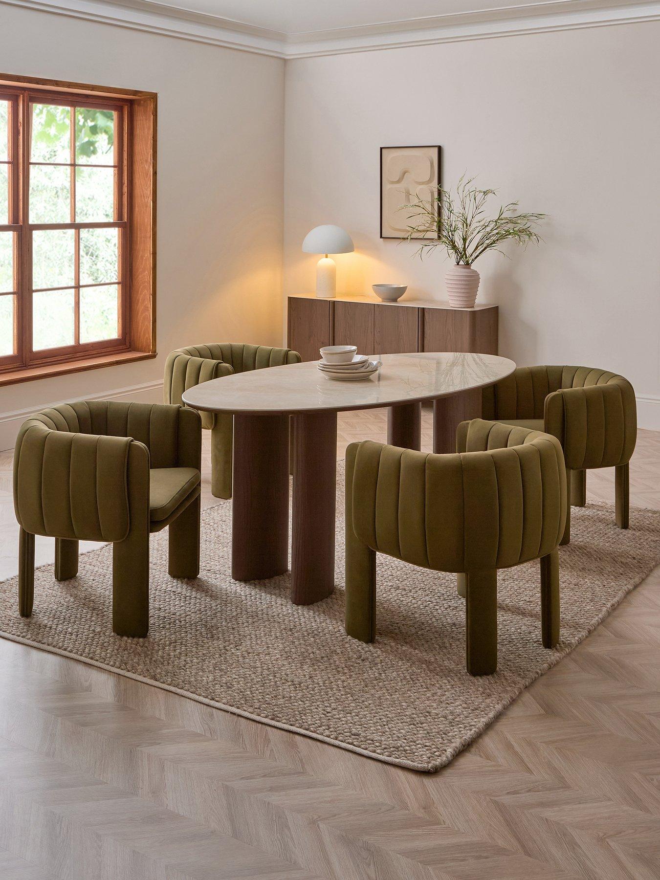 Image 1 of 7 of The Very Collection Ines 180cm Dining Table &amp; 4 Olive Green Mila Dining Chairs - FSC&reg; Certified