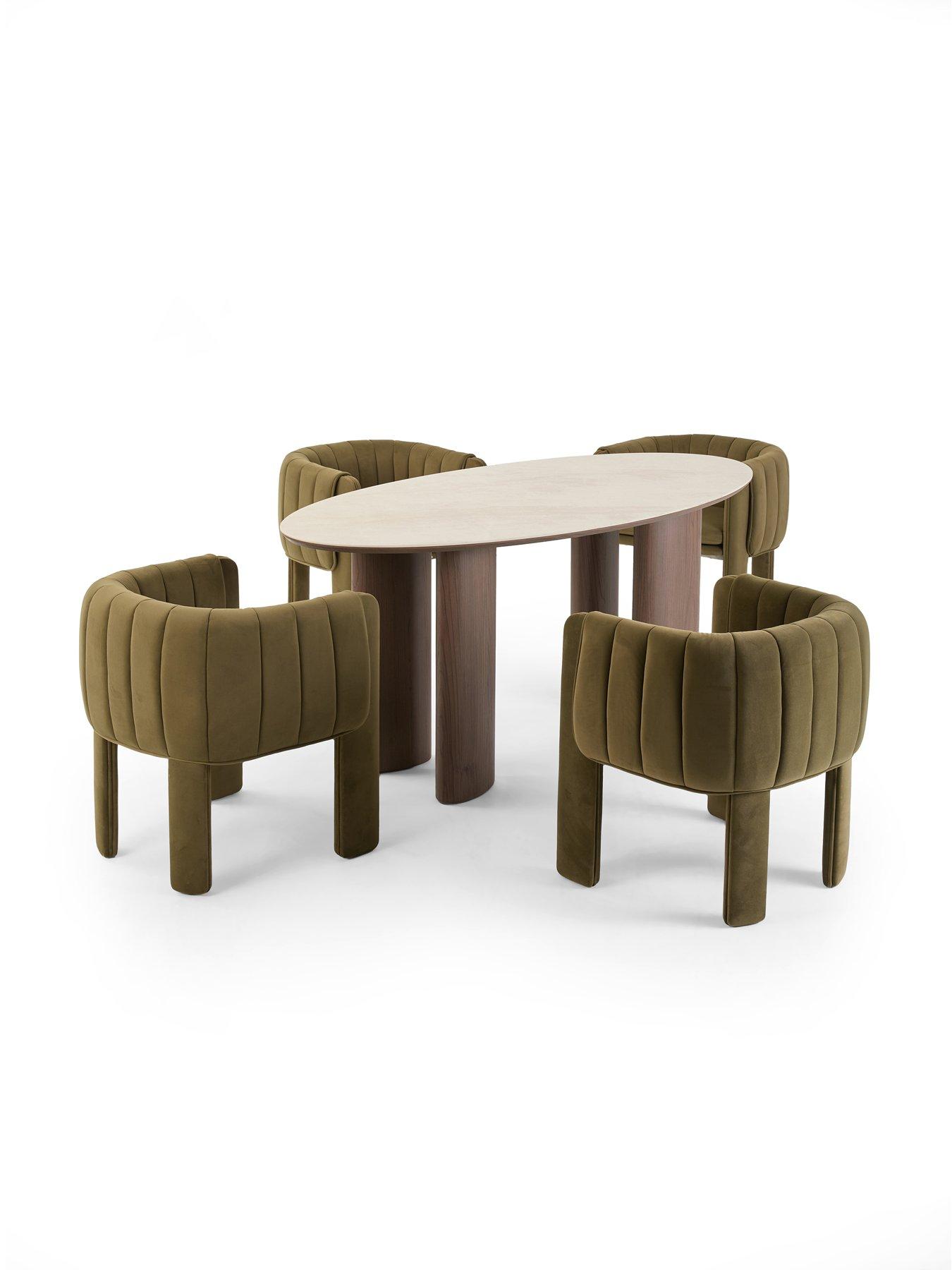 Image 3 of 7 of The Very Collection Ines 180cm Dining Table &amp; 4 Olive Green Mila Dining Chairs - FSC&reg; Certified