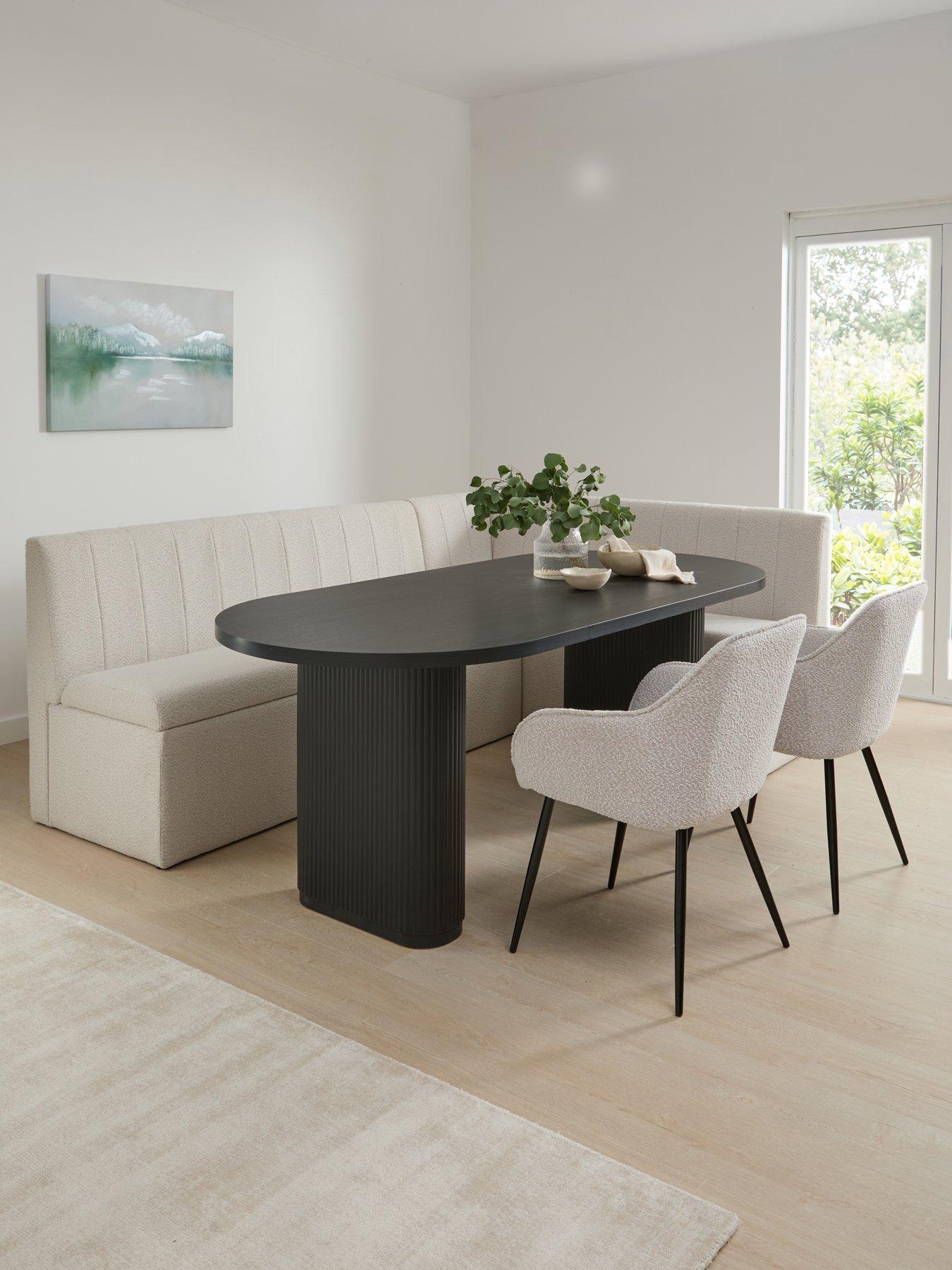 The Very Collection Sander Corner Storage Booth In Boucle With Carina 200cm Black Dining Table & 2 Alisha Boucle Chairs