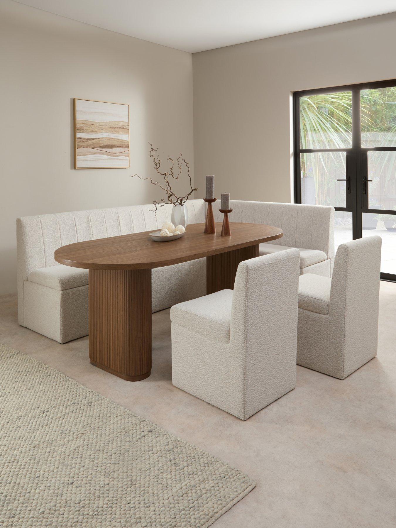 The Very Collection Sander Corner Storage Booth In Boucle With Carina 200cm Mid Oak Dining Table & 2 Sander Chairs