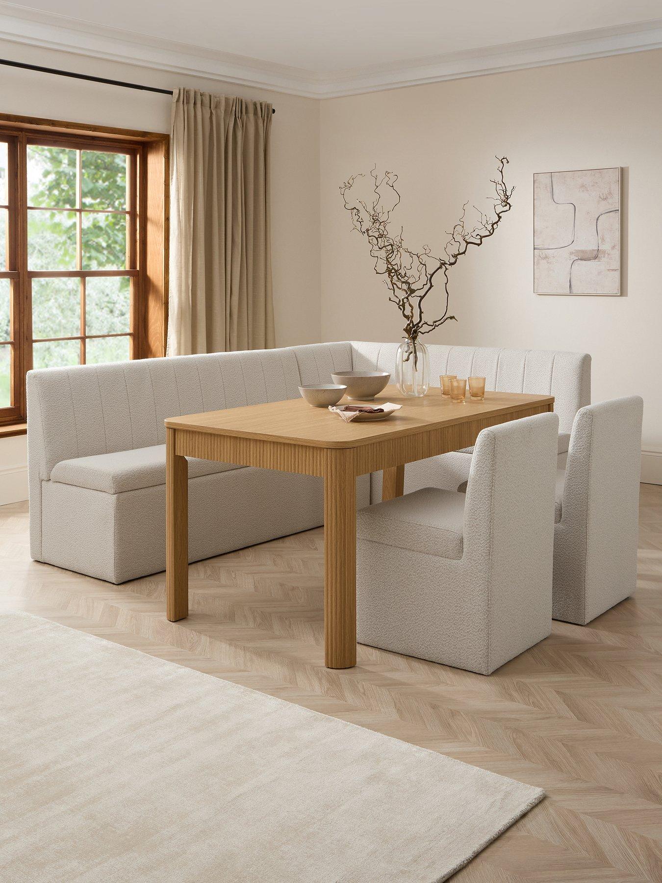 Image 1 of 7 of The Very Collection Sander Corner Storage Booth In Boucle With Carina Oak Extending Dining Table & 2 Sander Chairs