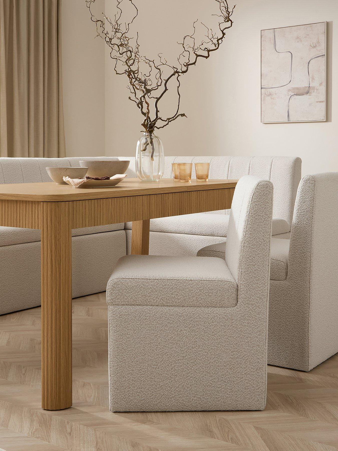 Image 2 of 7 of The Very Collection Sander Corner Storage Booth In Boucle With Carina Oak Extending Dining Table & 2 Sander Chairs