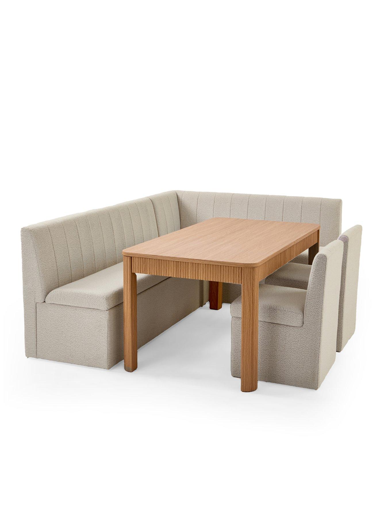 Image 4 of 7 of The Very Collection Sander Corner Storage Booth In Boucle With Carina Oak Extending Dining Table & 2 Sander Chairs
