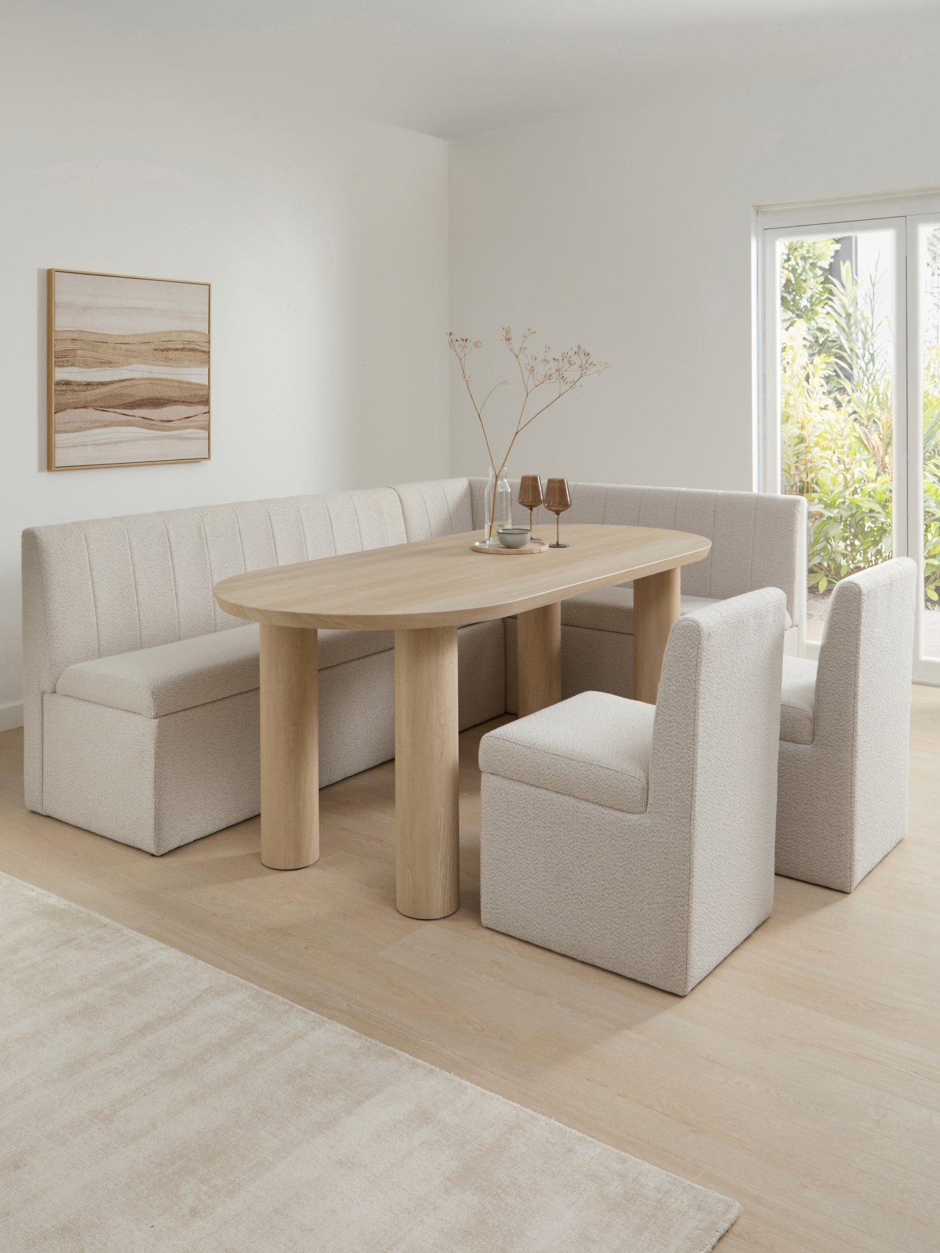 Image 1 of 7 of The Very Collection Sander Corner Storage Booth In Boucle With Arley Oval Dining Table & 2 Sander Chairs