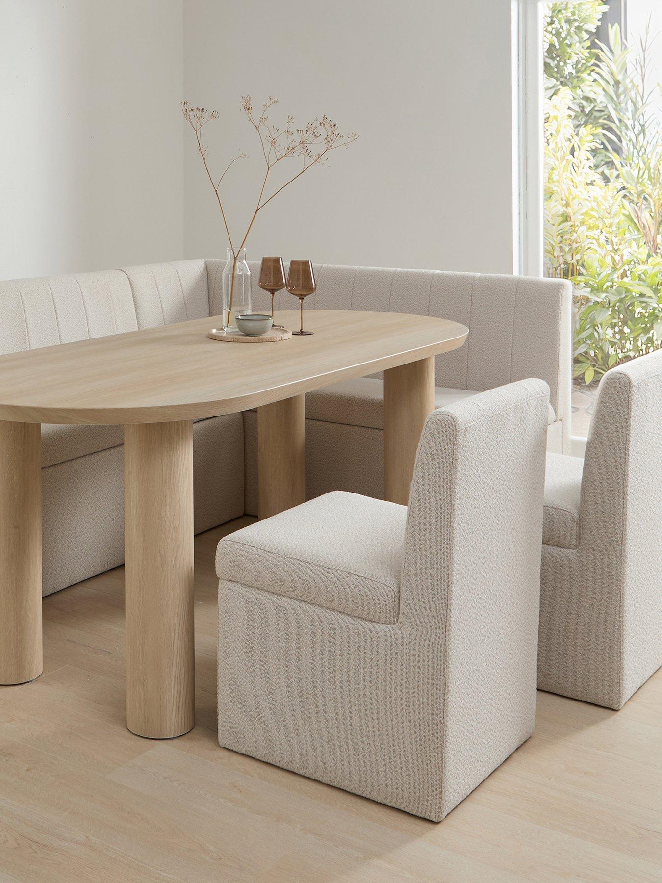 Image 2 of 7 of The Very Collection Sander Corner Storage Booth In Boucle With Arley Oval Dining Table & 2 Sander Chairs