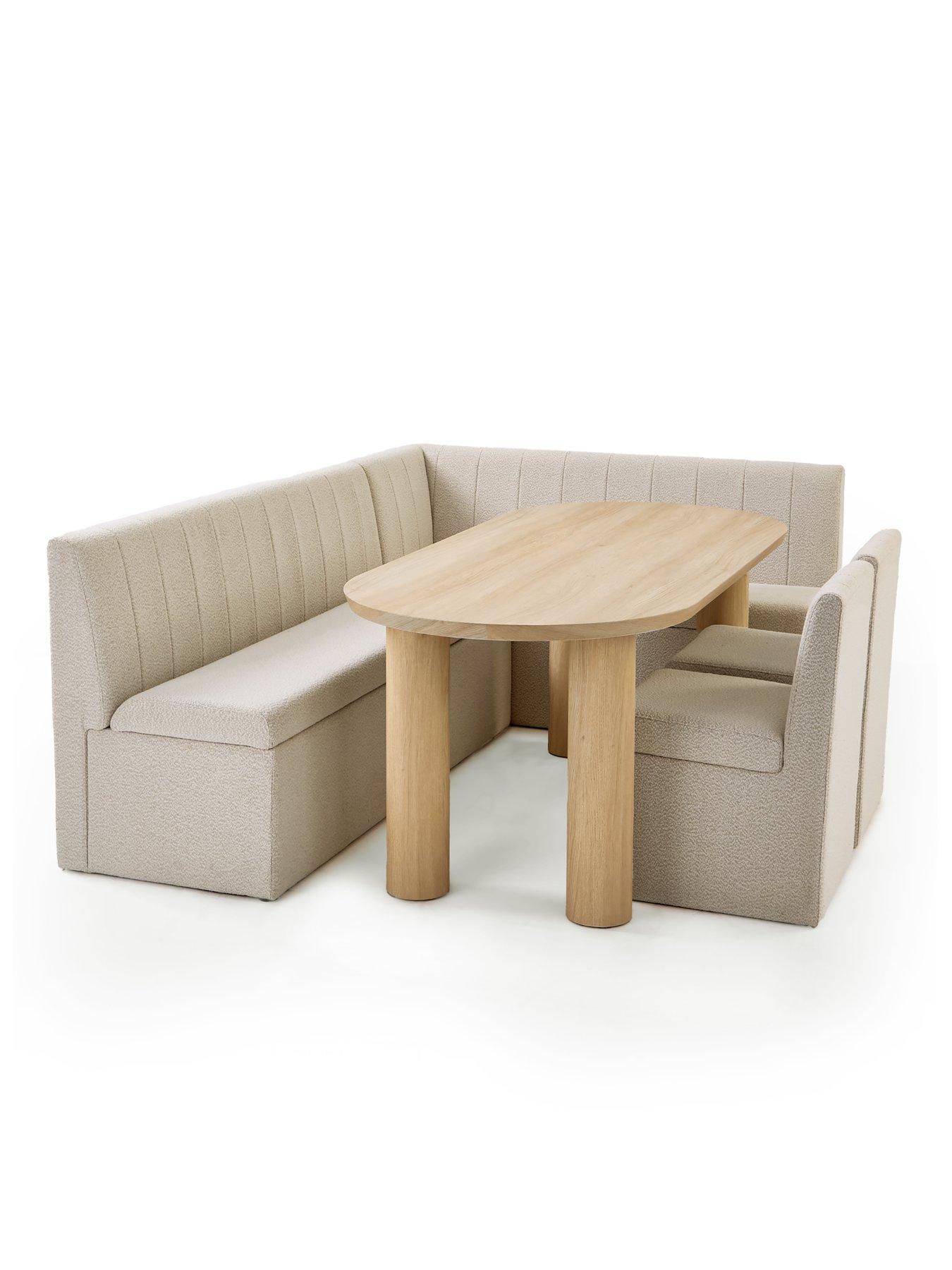 Image 4 of 7 of The Very Collection Sander Corner Storage Booth In Boucle With Arley Oval Dining Table & 2 Sander Chairs