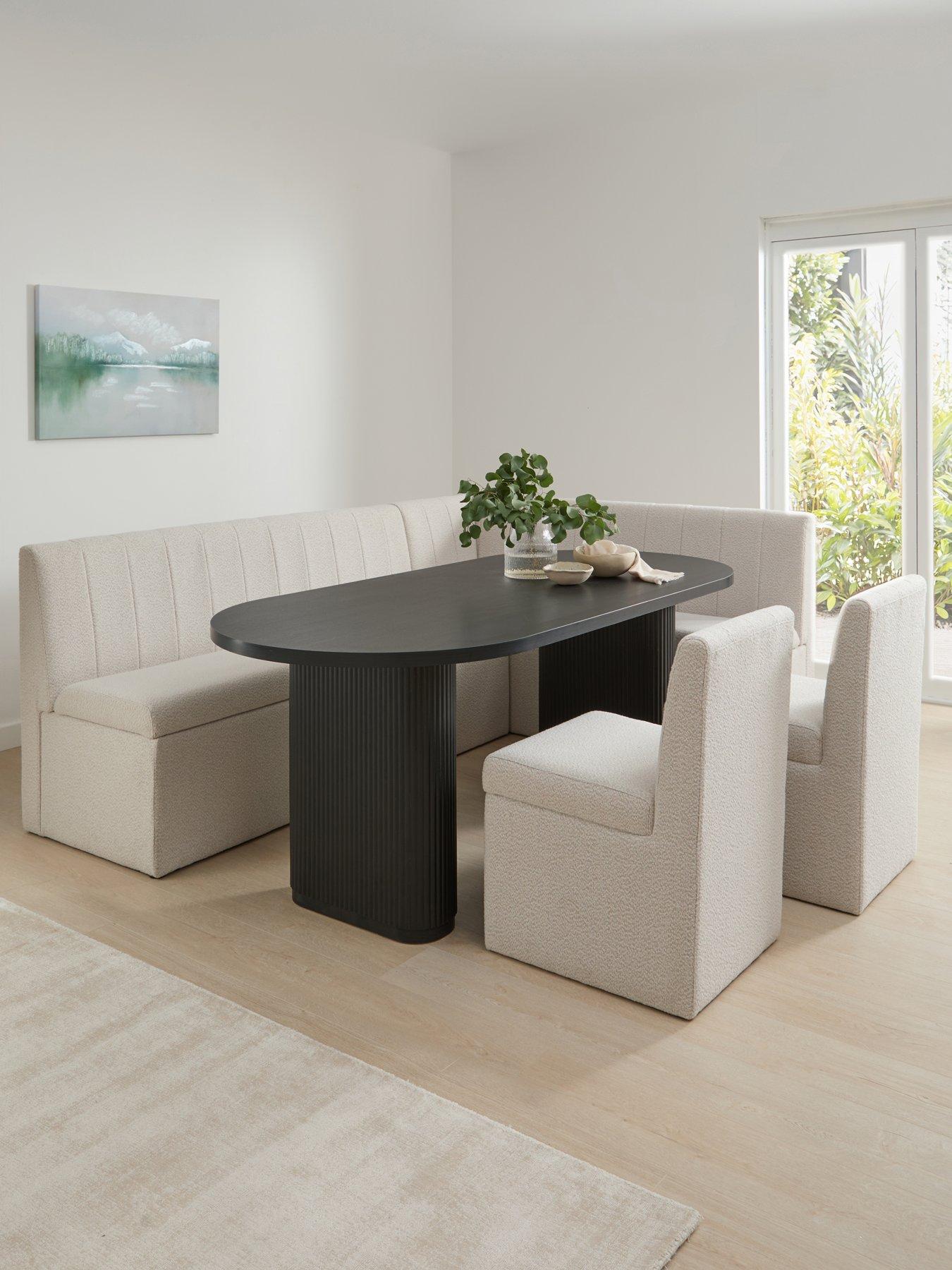 Image 1 of 7 of The Very Collection Sander Corner Storage Booth In Boucle With Carina 200cm Black Dining Table & 2 Sander Chairs
