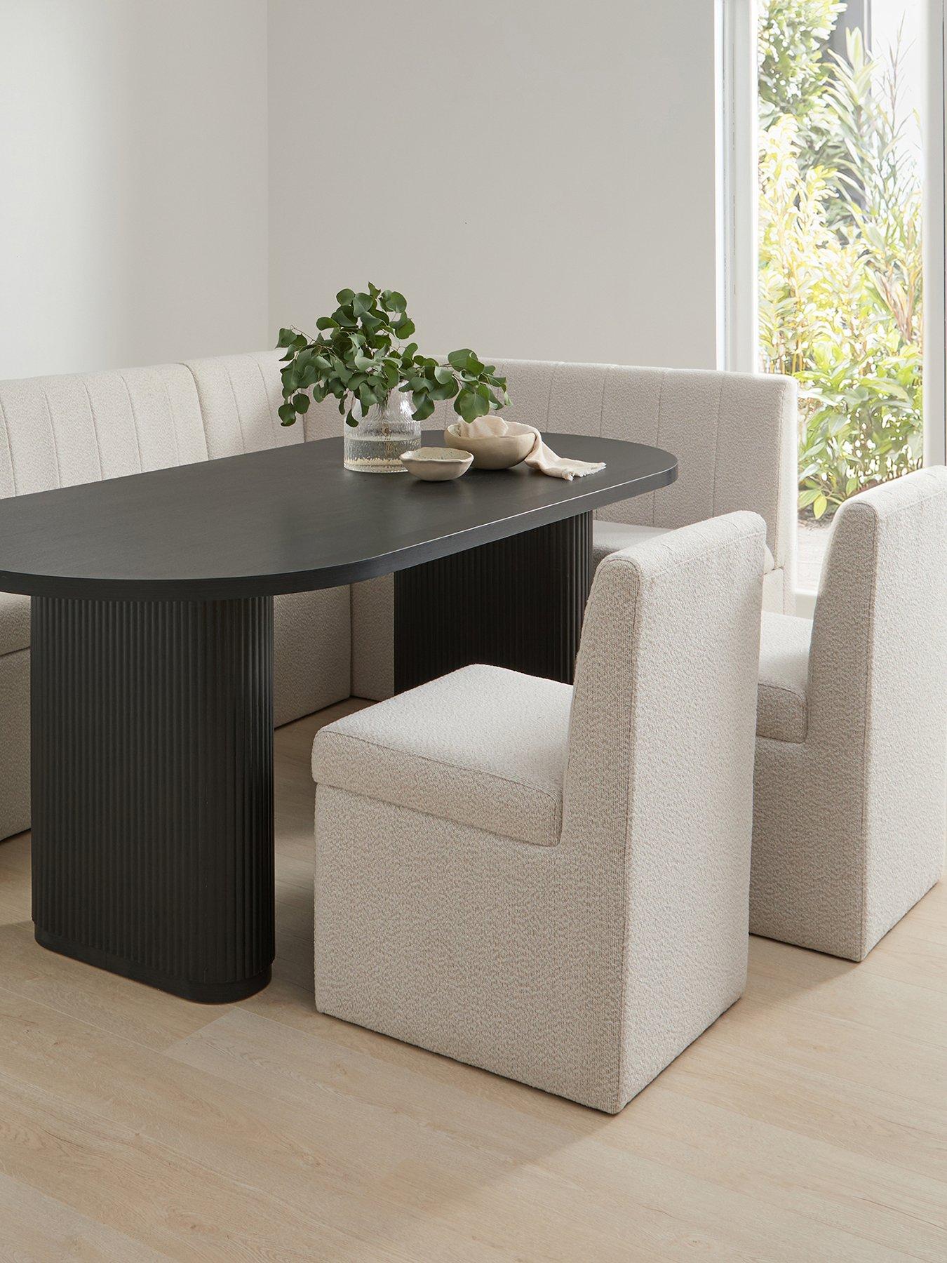 Image 2 of 7 of The Very Collection Sander Corner Storage Booth In Boucle With Carina 200cm Black Dining Table & 2 Sander Chairs