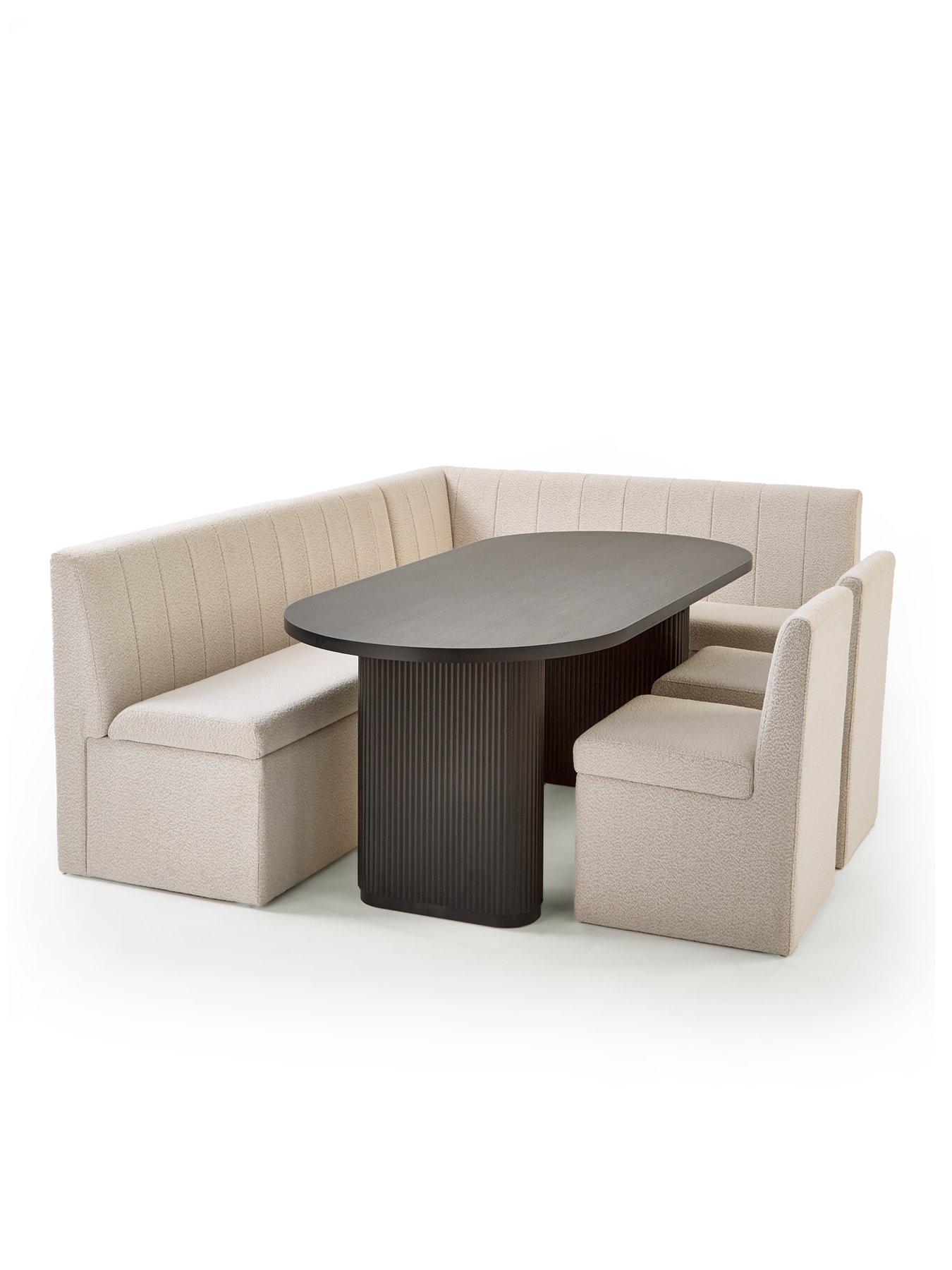 Image 4 of 7 of The Very Collection Sander Corner Storage Booth In Boucle With Carina 200cm Black Dining Table & 2 Sander Chairs