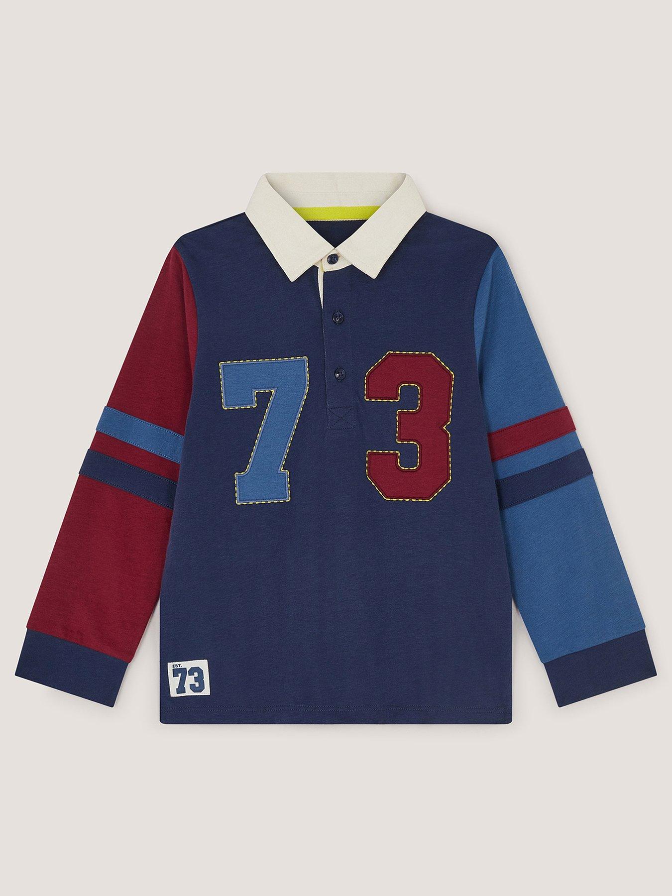 Monsoon Boys' Long Sleeve Rugby Polo Shirt with 73 Appliqué Detail - Navy