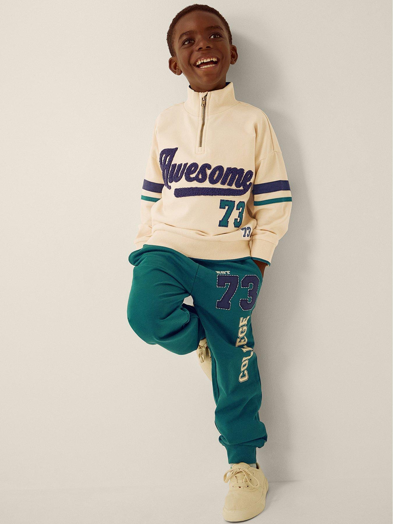 Monsoon Boys' Graphic Half Zip Sweatshirt  &  Jogger Co-Ord Set - Green
