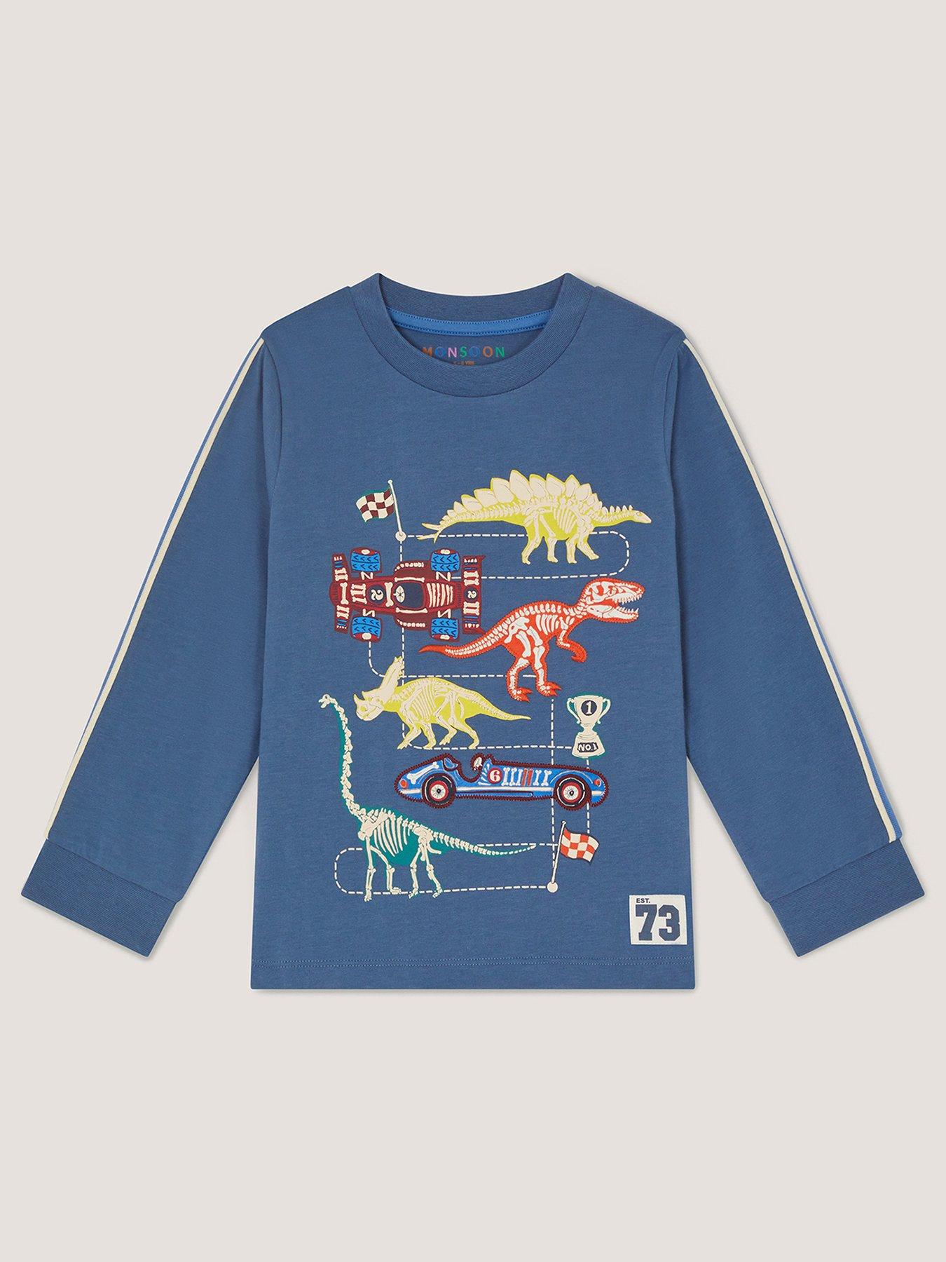 Monsoon Boys' Dinosaur Vehicles Graphic Long Sleeve T-Shirt - Blue