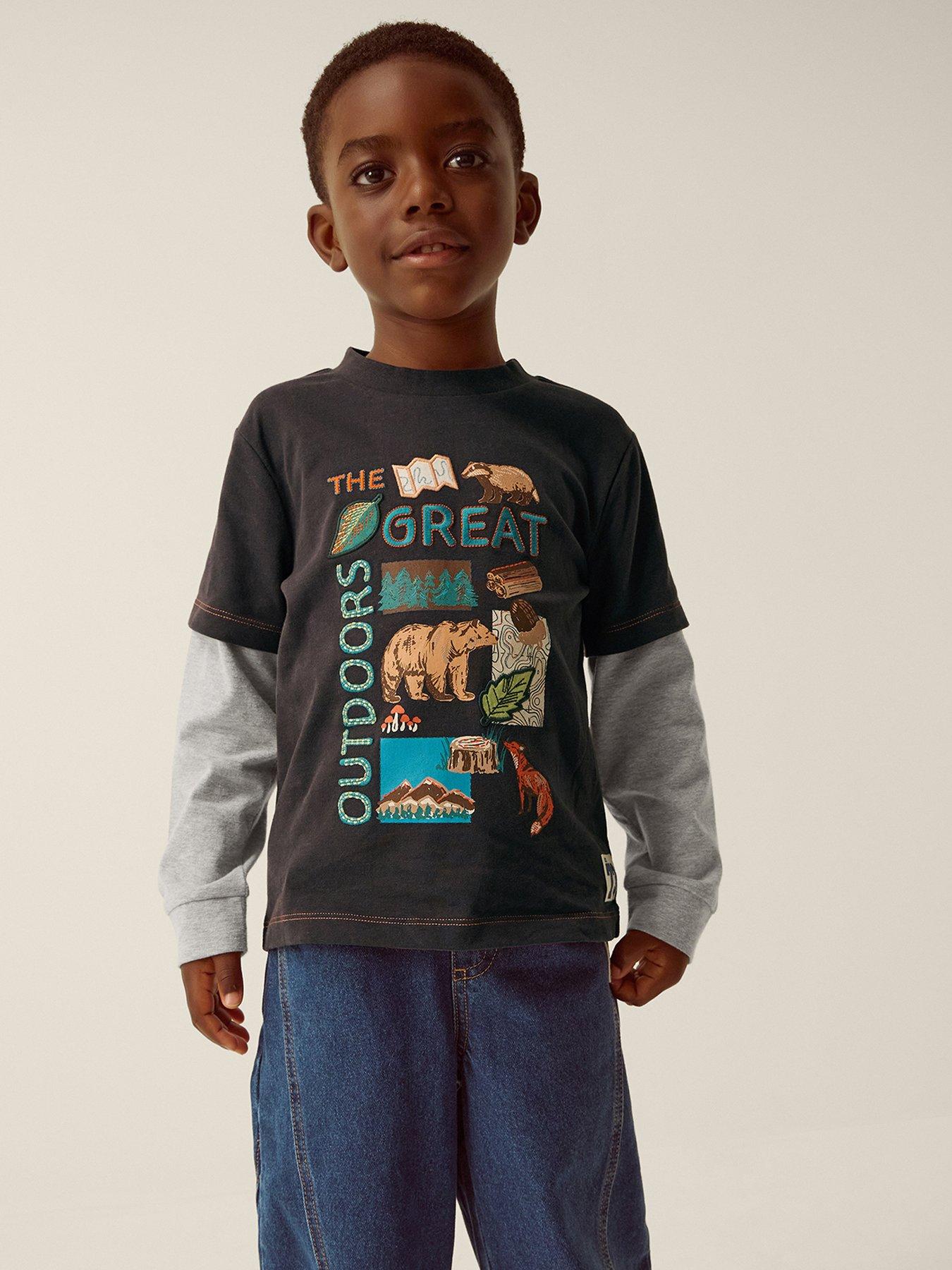 Monsoon Boys' Great Outdoors Layered Graphic Long Sleeve T-Shirt - Grey