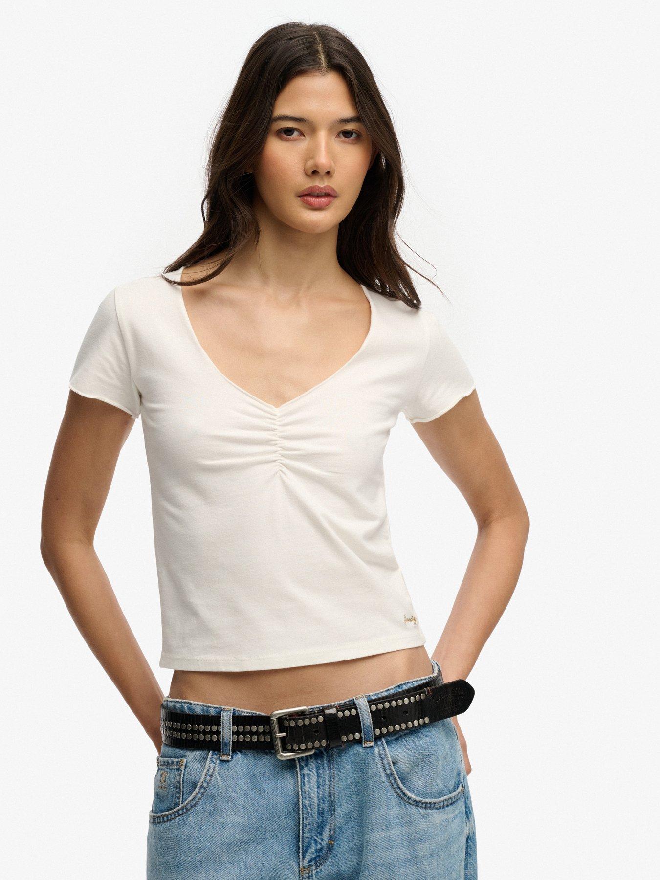 Superdry Athletic Essentials Gathered Short Sleeve Top - White