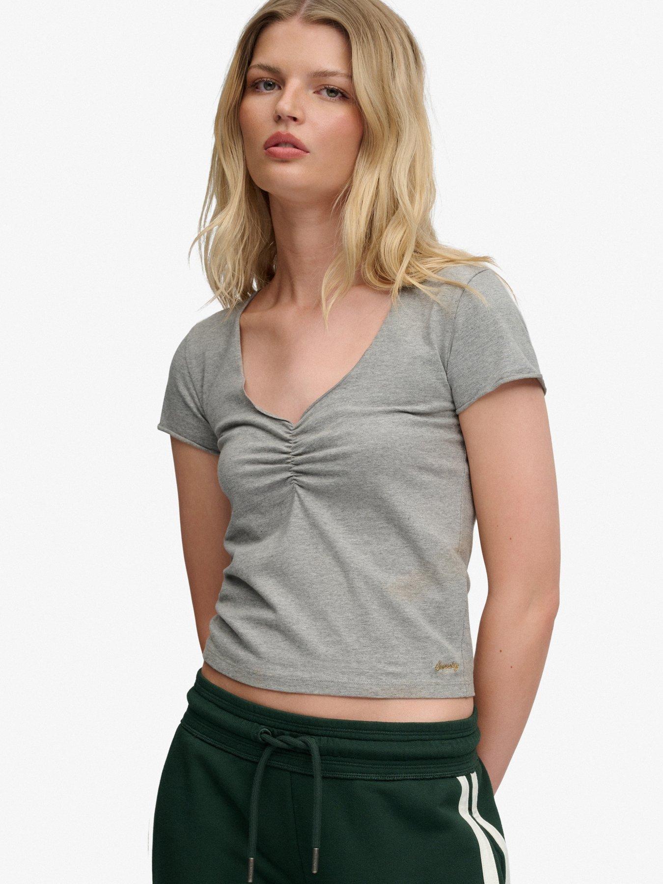 Superdry Athletic Essentials Gathered Short Sleeve Top - Grey