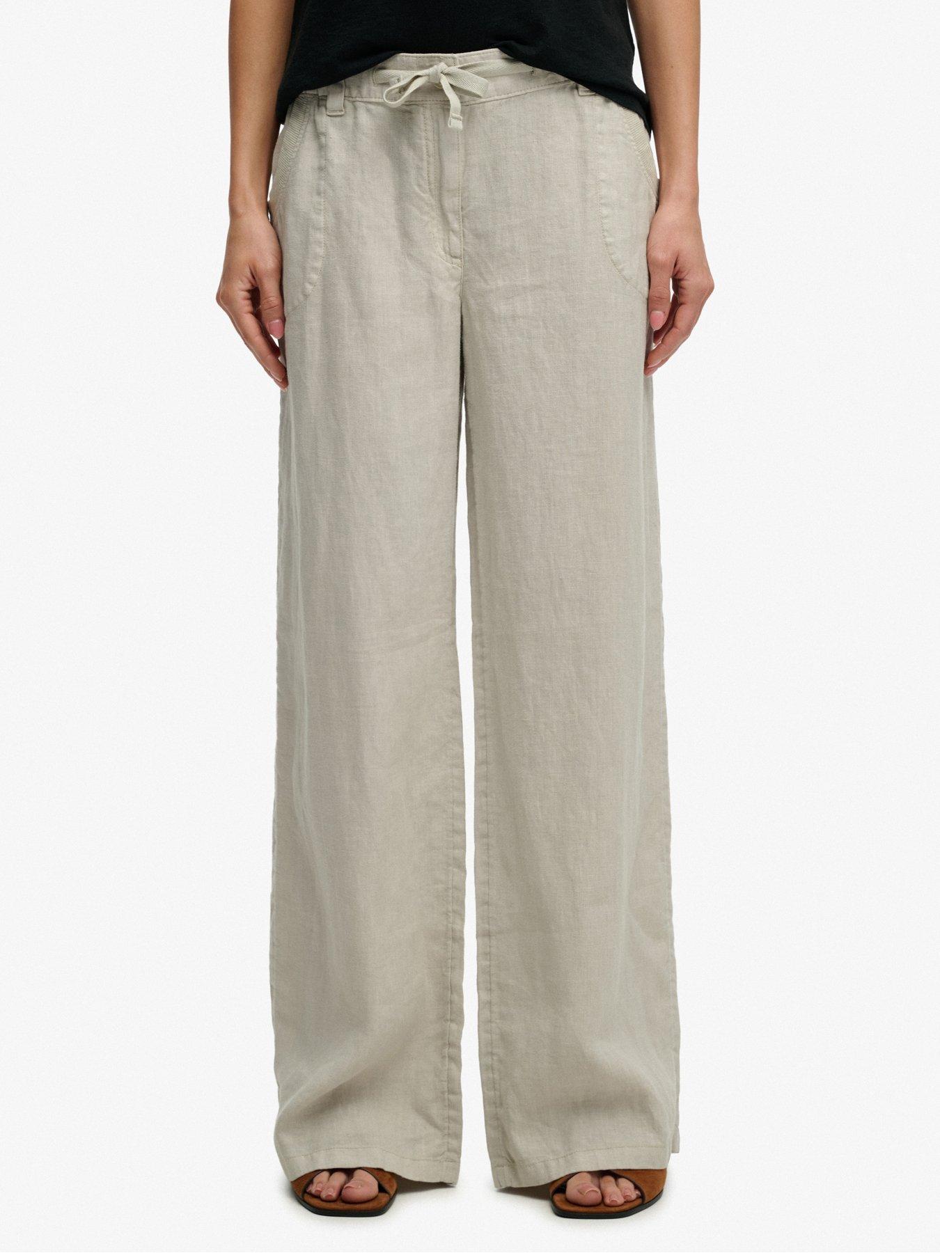 Superdry Linen Low Rise Pants - Cream