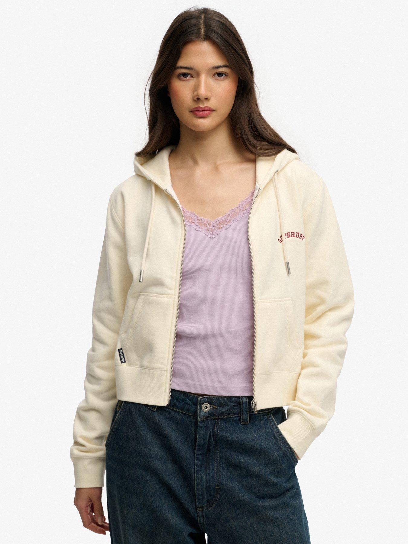 Superdry Essential Logo Cropped Zip Hoodie - White
