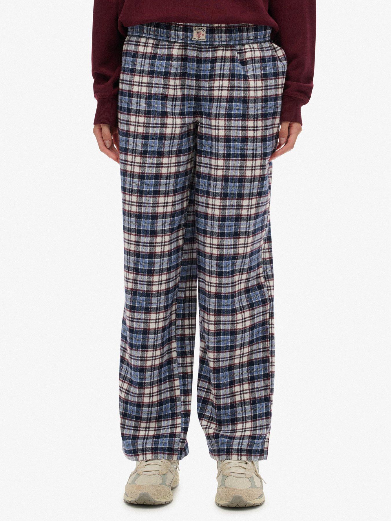 Superdry Cotton Check Elastic Trousers - Navy Check