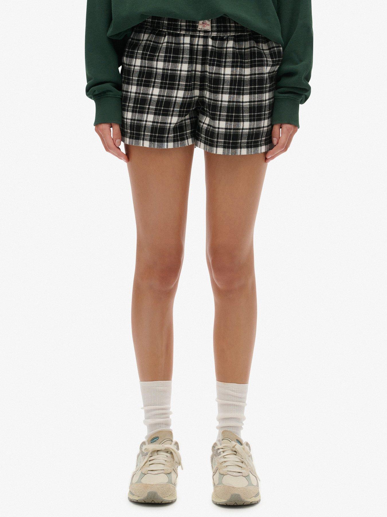 Superdry Cotton Check Elastic Shorts - Black