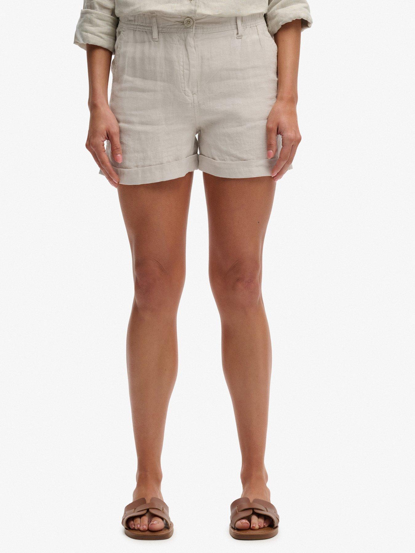 Superdry Mid Rise Linen Shorts - Cream