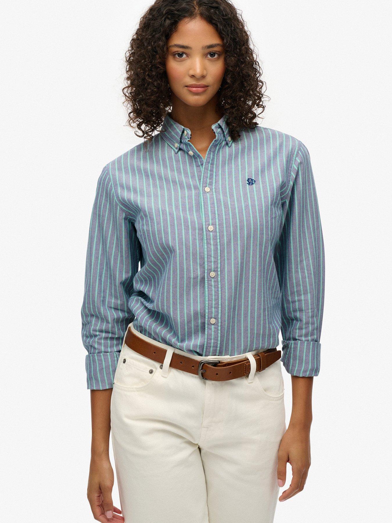 Image 1 of 6 of Superdry Slim Oxford Button Down Long Sleeve Shirt &nbsp;- Blue